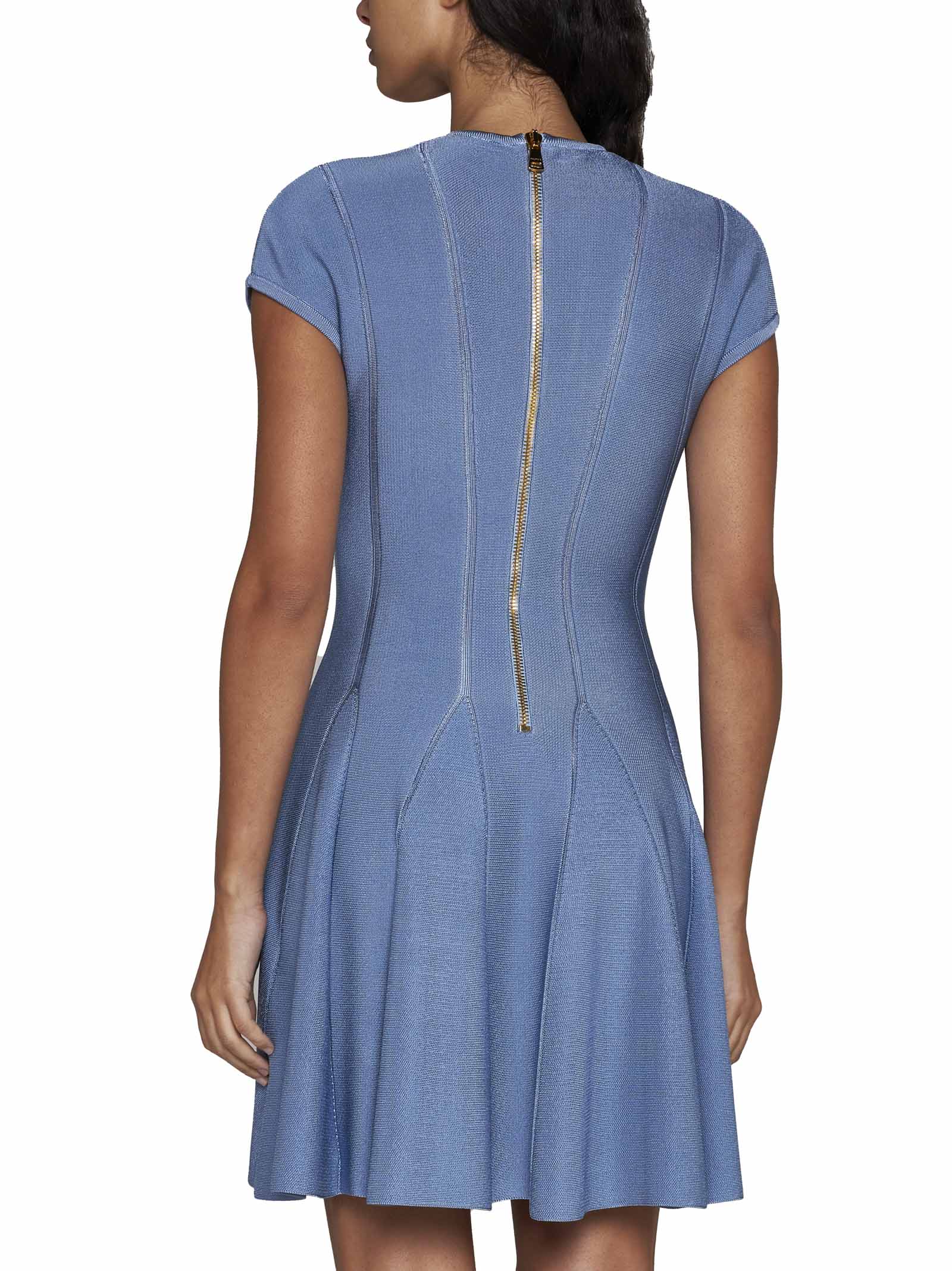 Shop Balmain Dress In Bleu Pale