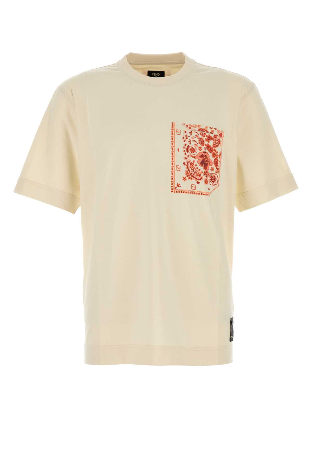 Fendi Graphic Print Crew Neck T-shirt With Pocket In Nude