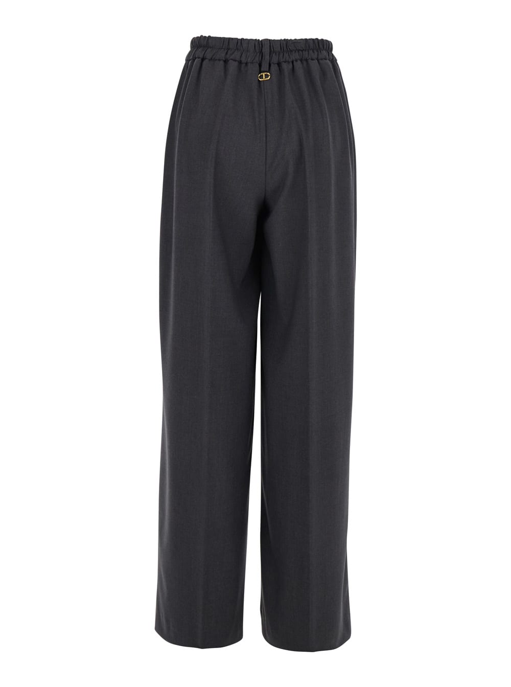Twinset Grey Palazzo Pants With Logo Plaque On The Rear And Pences In Viscose Blend Stretch Woman In Gray