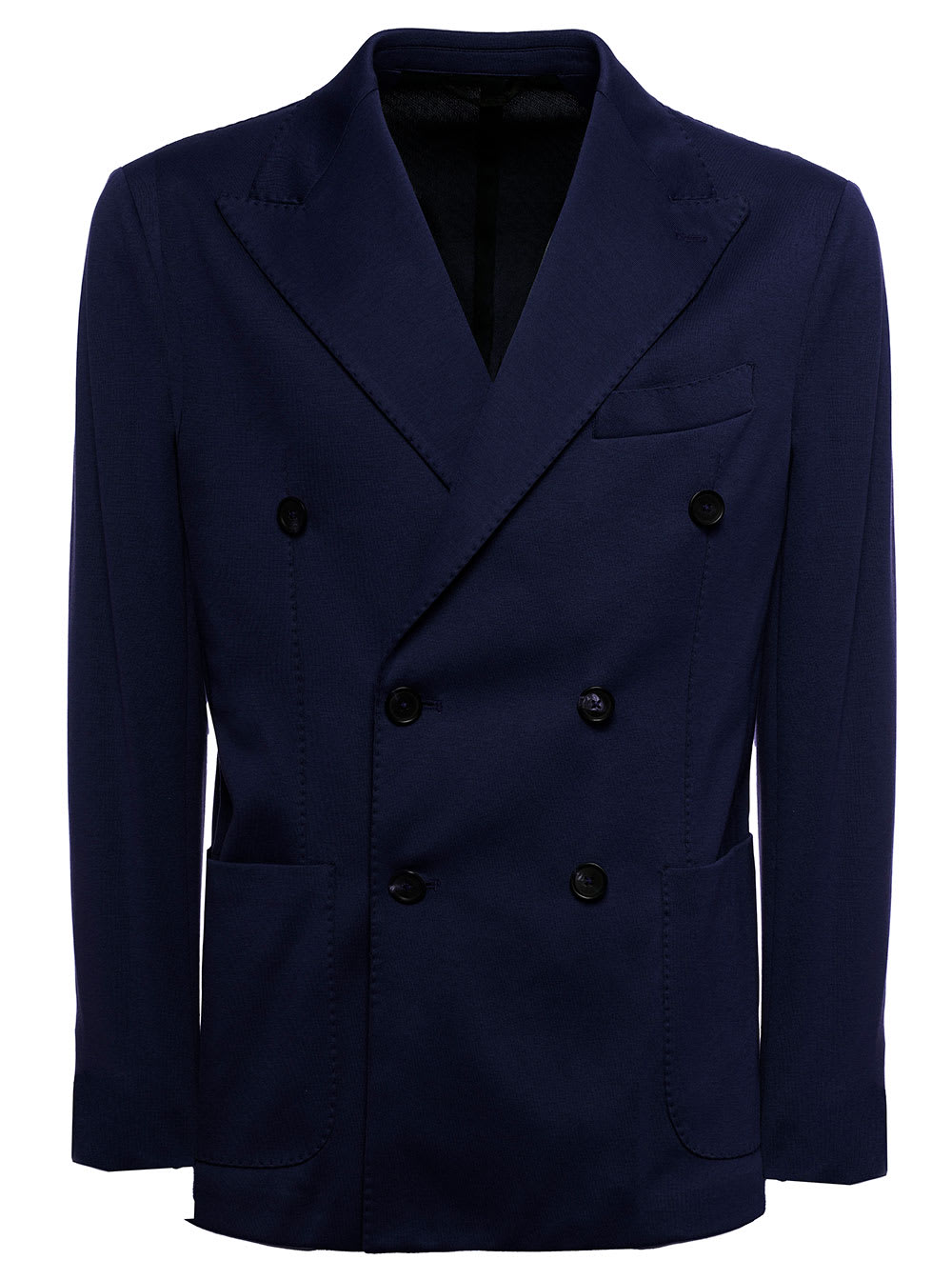 Doppiaa Mans Blue Cotton Double-breasted Jacket