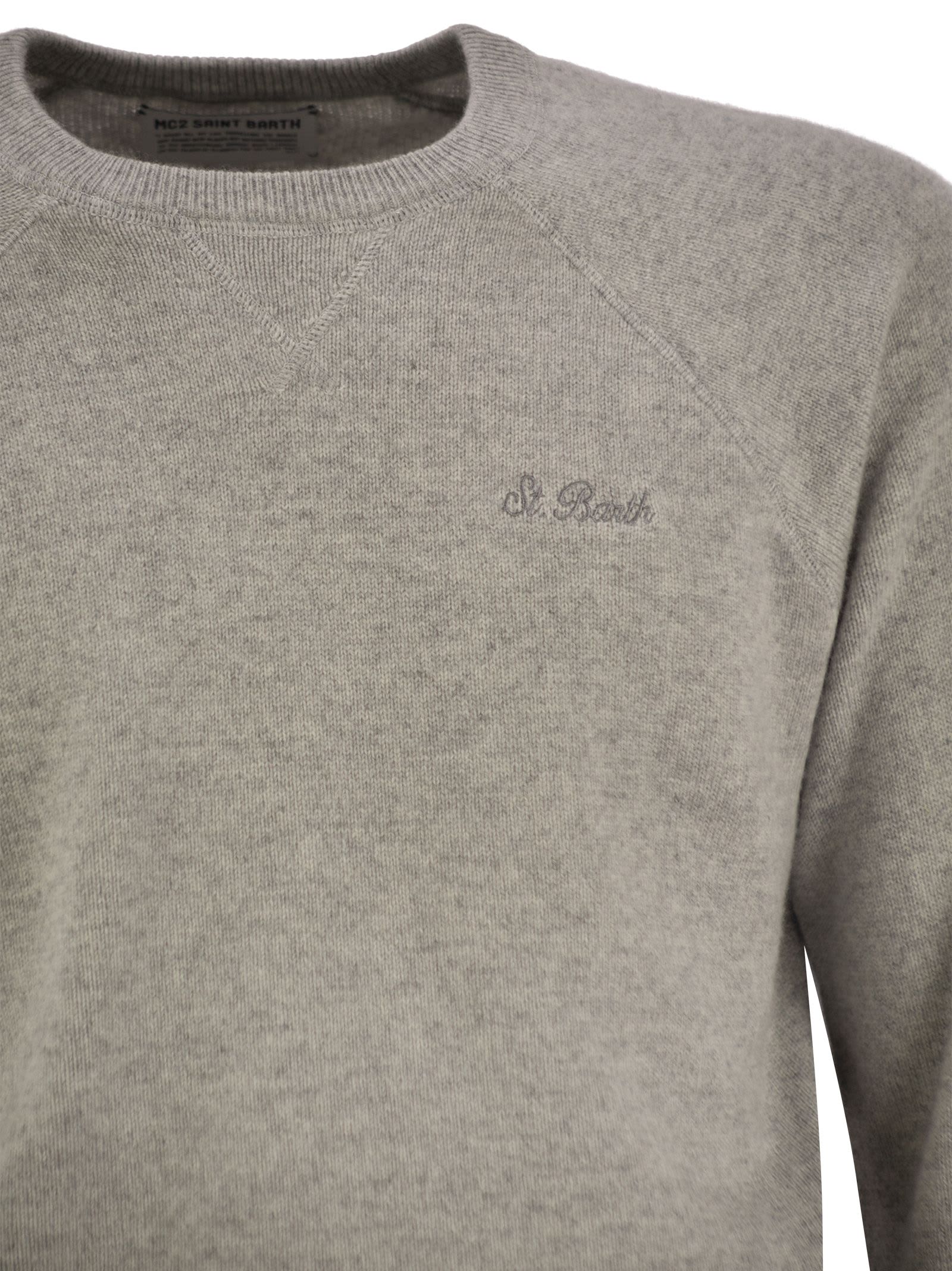Mc2 Saint Barth Cashmere Blend Jumper With Plush Cut In Grey