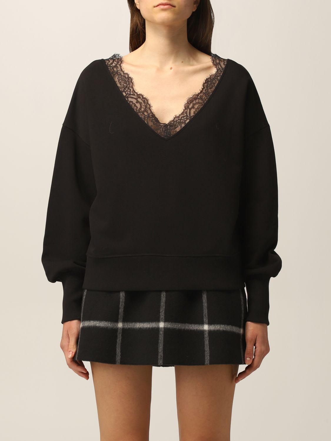 Red Valentino Sweatshirt Red Valentino Sweatshirt In Jersey And Lace