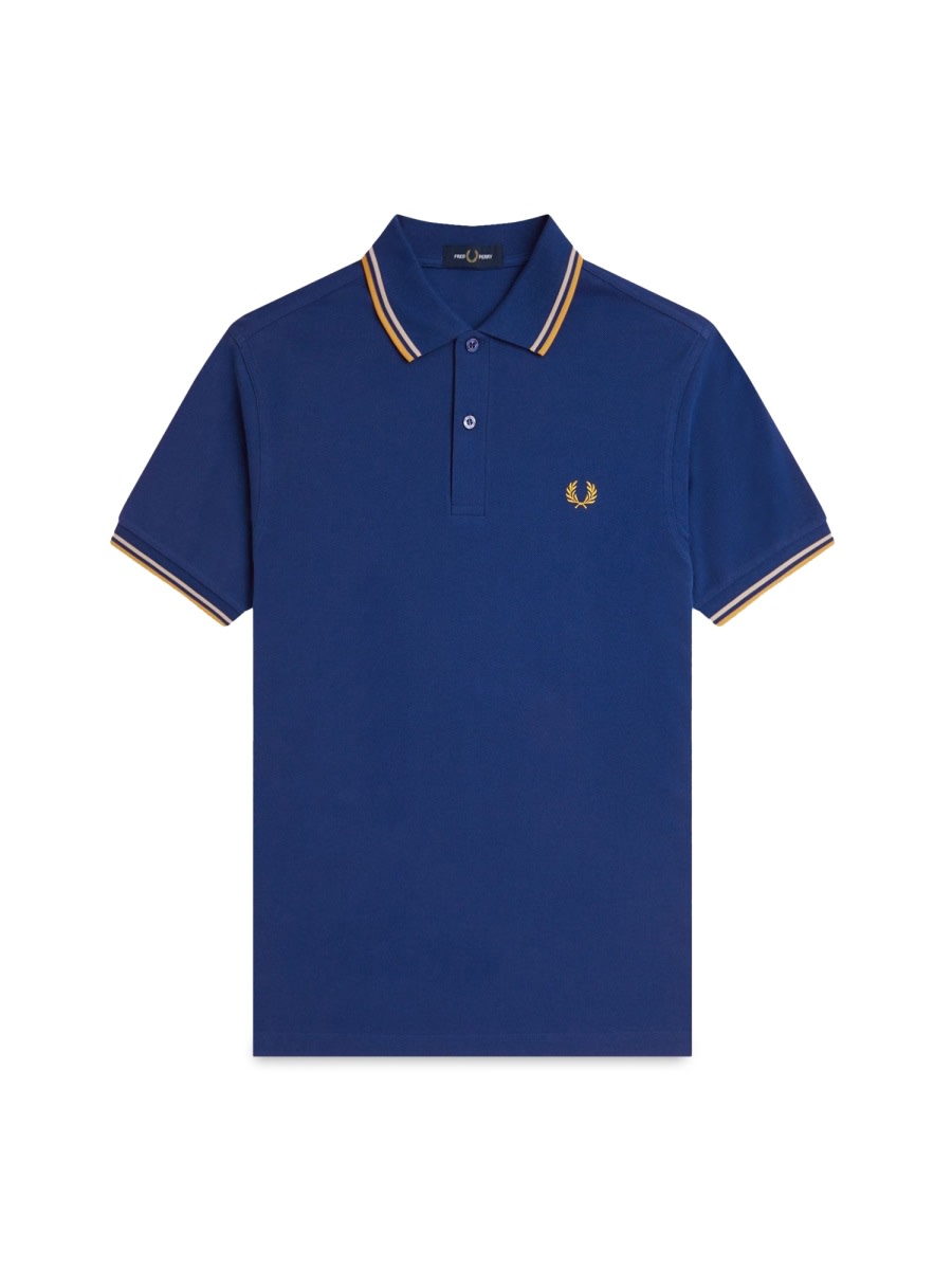 Fred Perry Cotton Pique Polo Shirt With Double Stripe In Blue