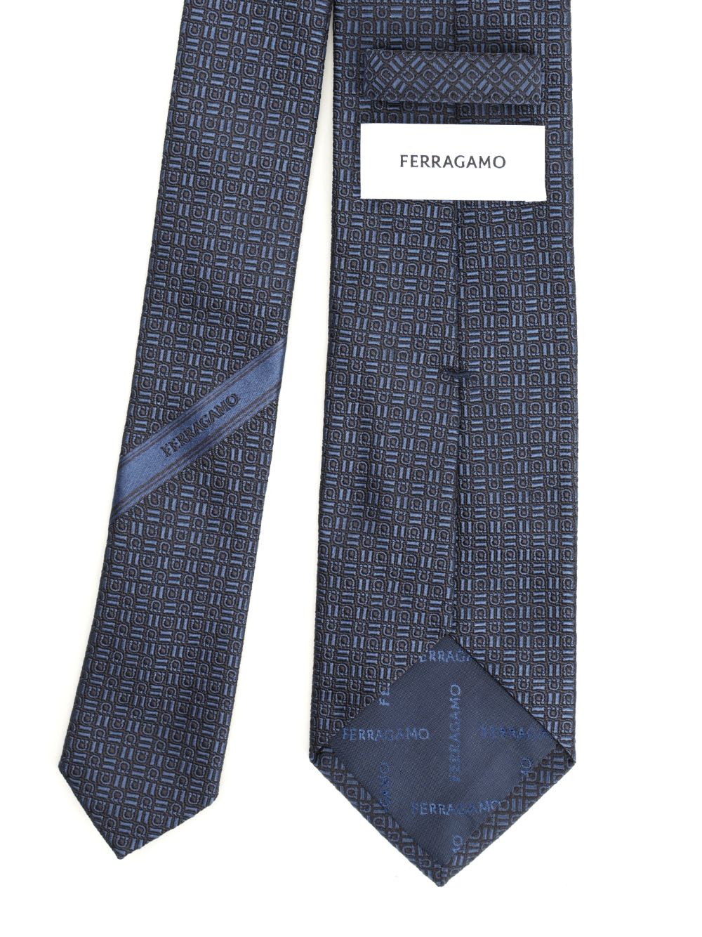 Ferragamo Gancini Graphic Jacquard Tie In Blue