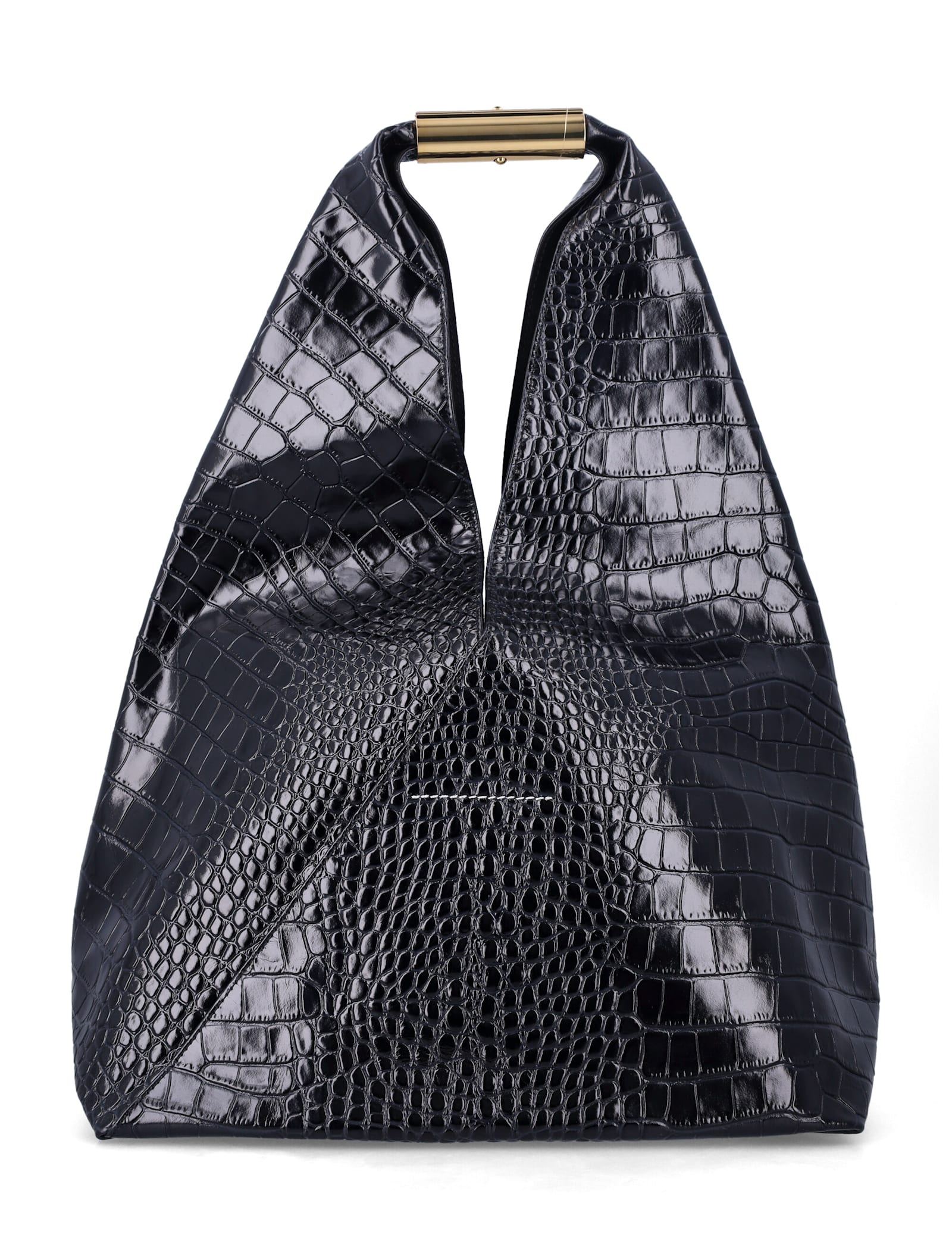 Mm6 Maison Margiela New Japanese Bag In Crocodile-embossed Leather In Black