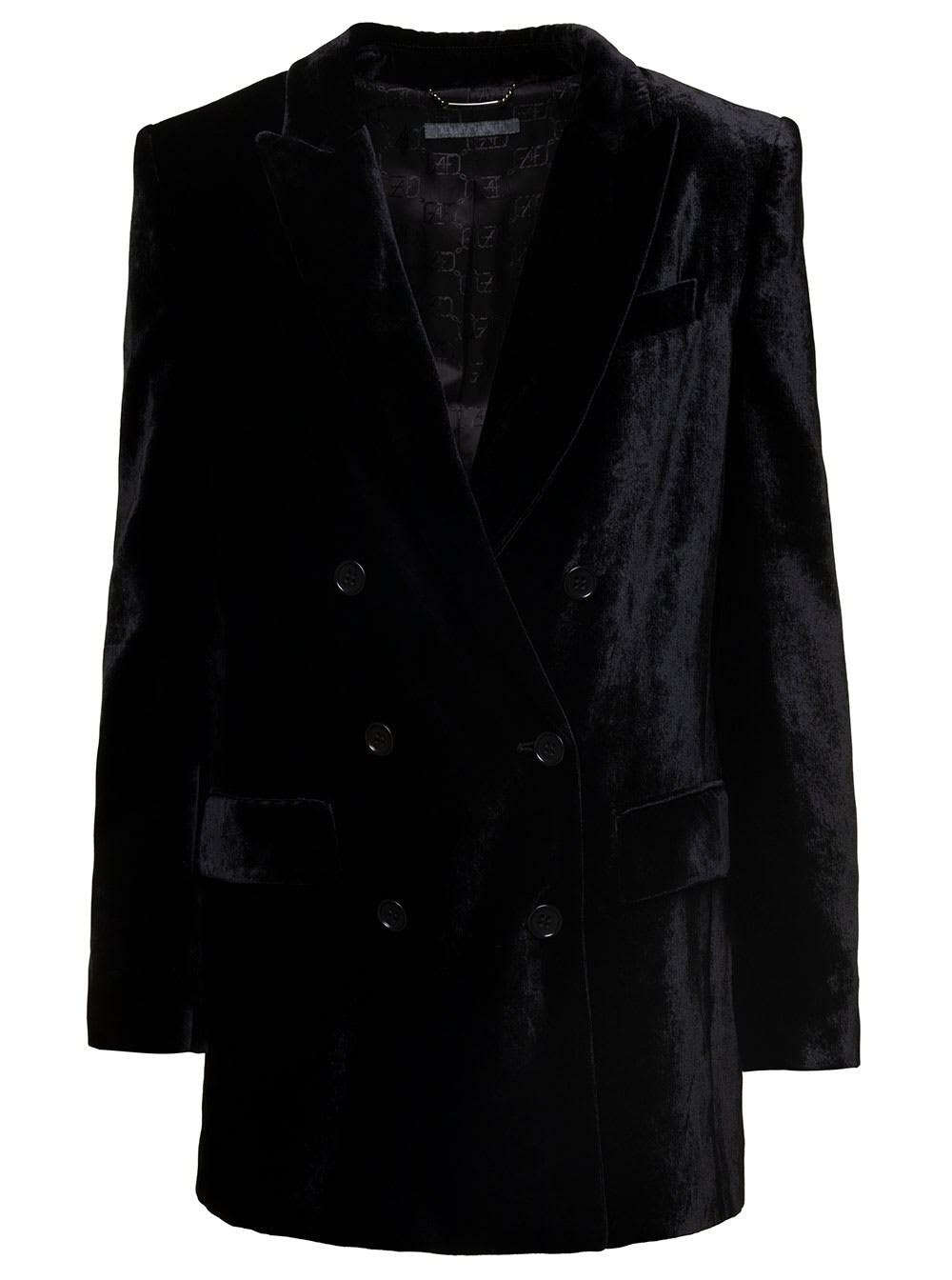 Alberta Ferretti Black Double-breasted Jacket With Tonal Buttons In Velvet Woman