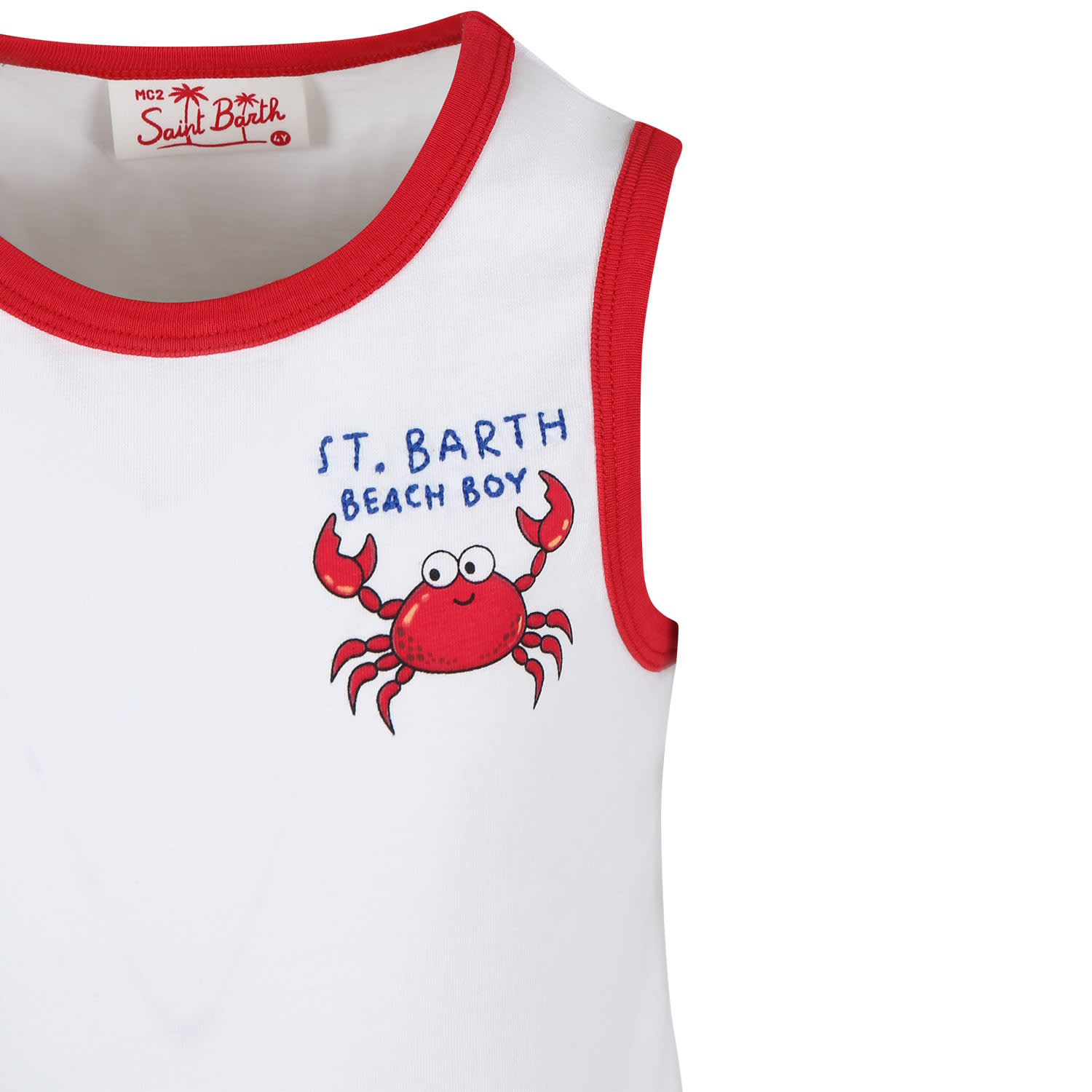 Shop Mc2 Saint Barth White Tank Top For Boy With Crab Print