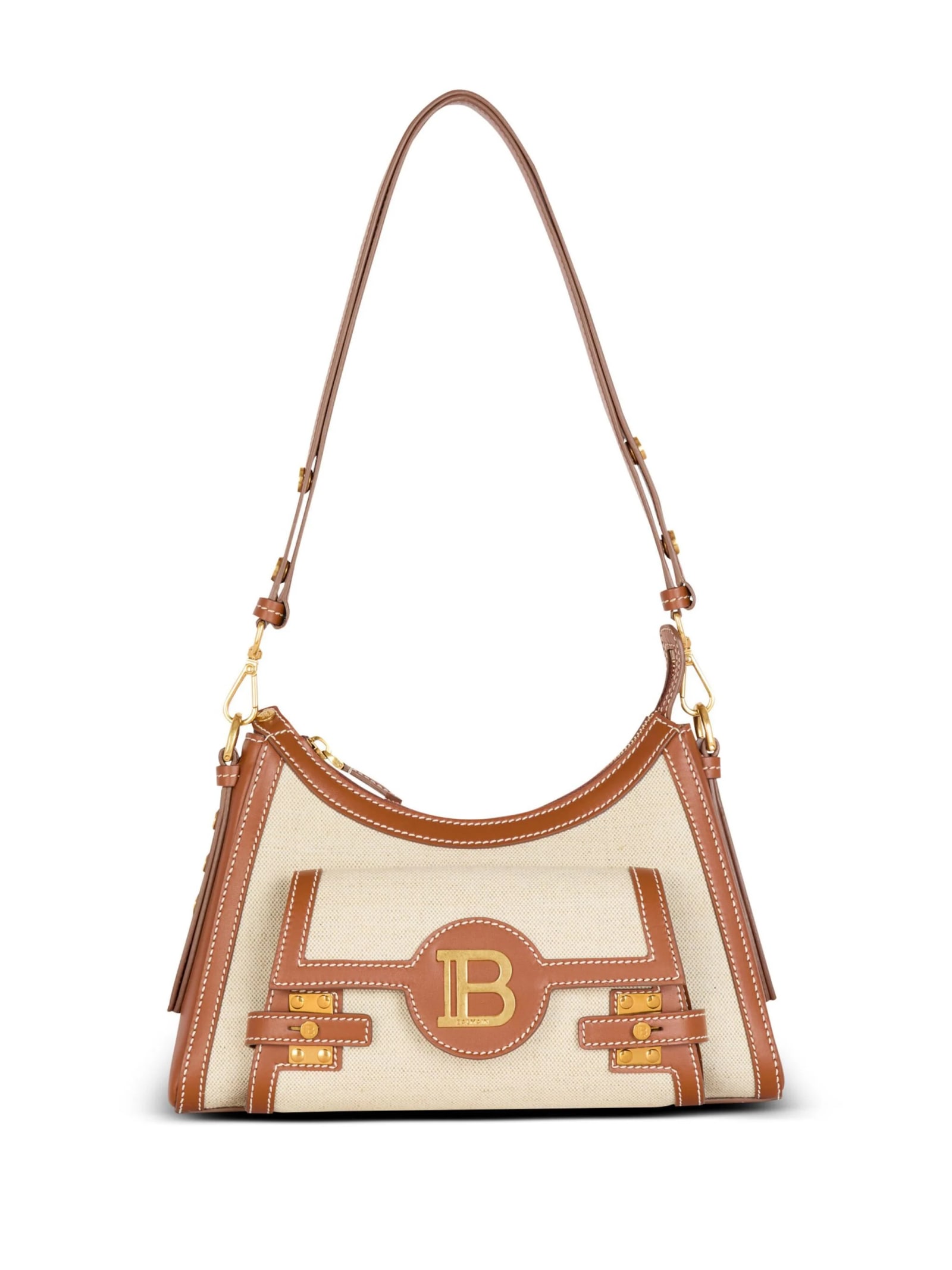 Beige B-buzz Hobo Bag In Canvas And Leather