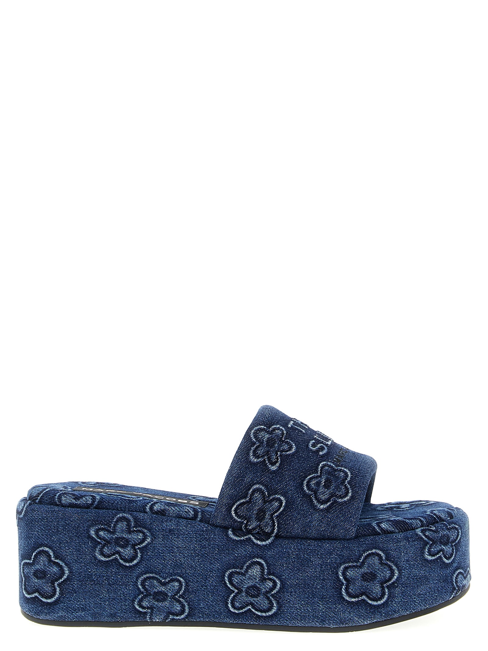 Marc Jacobs The Puffy Daisy Denim Platform Sandal Slides In Blue