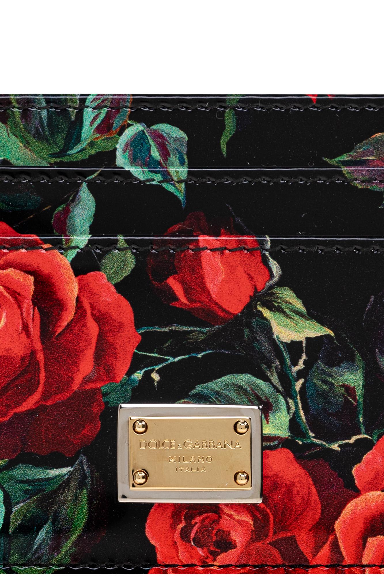 Dolce & Gabbana Polished Calfskin Rose Print Card Holder Accessories In Red