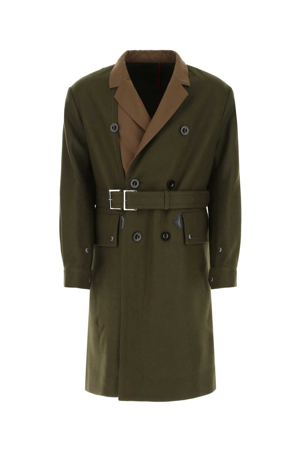 Shop Sacai Olive Green Felt Trench Coat In 501