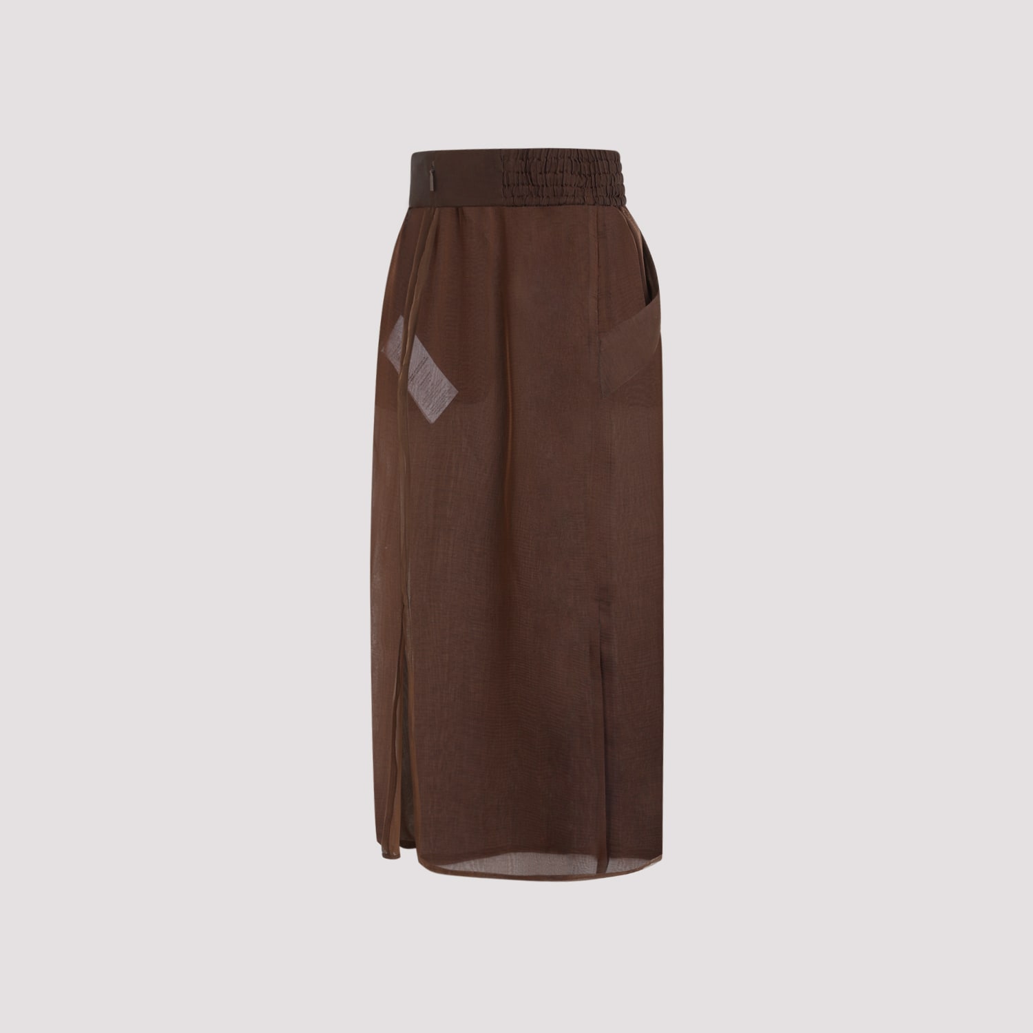 Shop Saint Laurent Silk Midi Skirt In Marron