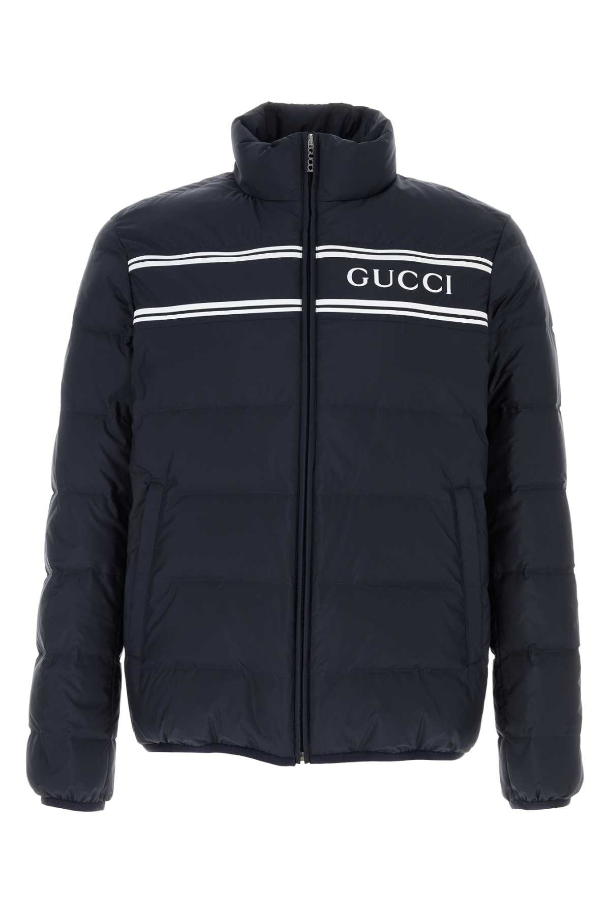 Shop Gucci Navy Blue Polyester Down Jacket In Navymix