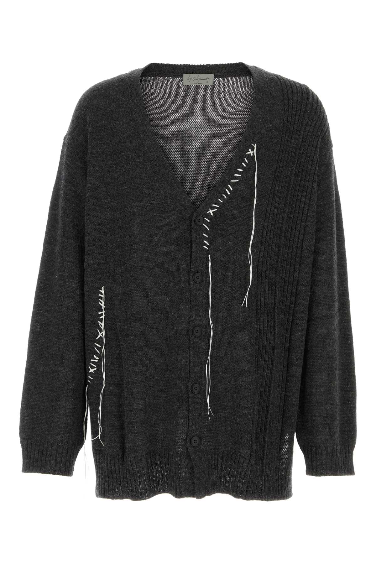 Yohji Yamamoto Graphite Wool Oversize Cardigan In Gray