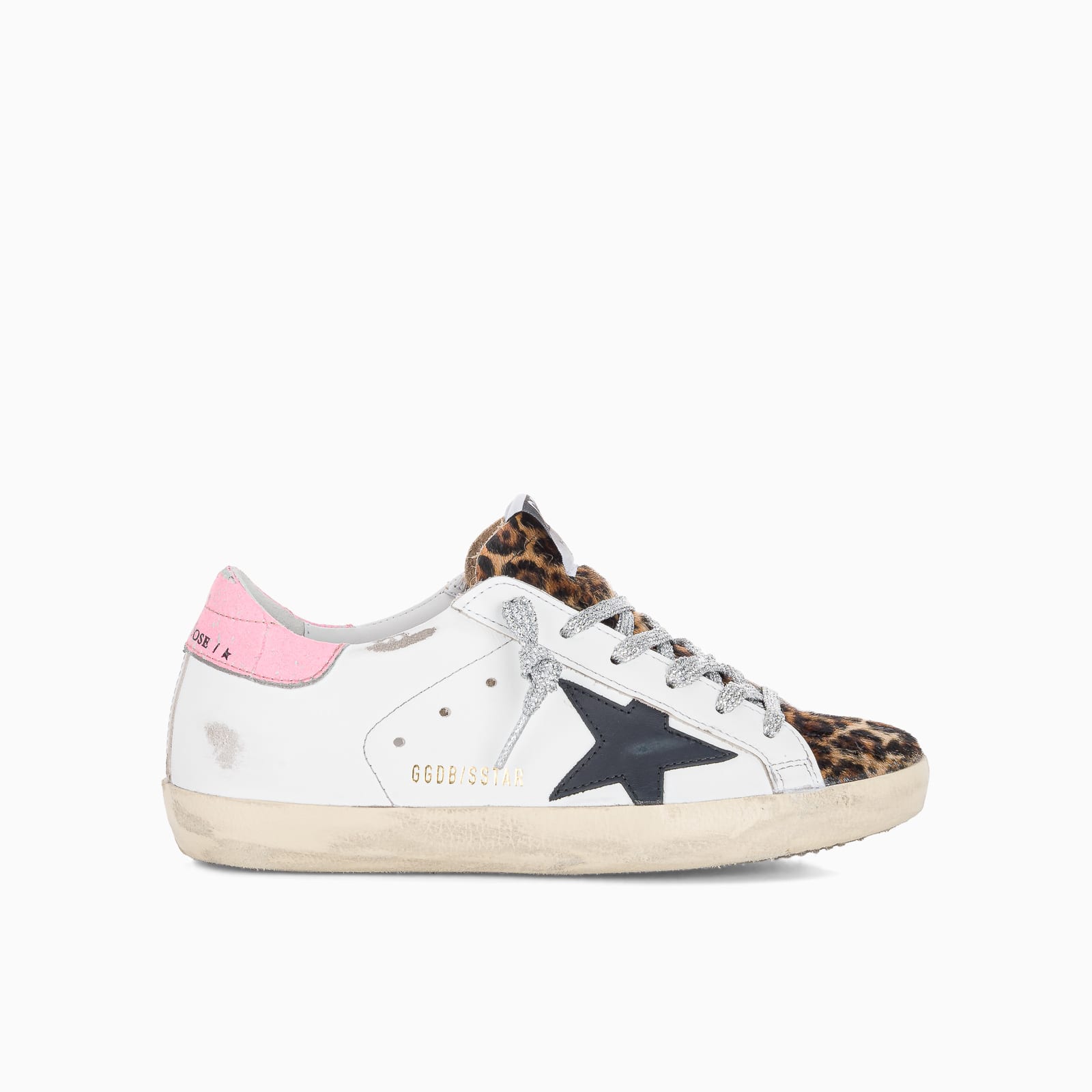 Golden Goose White Superstar Sneaker With Leopard Print Inserts