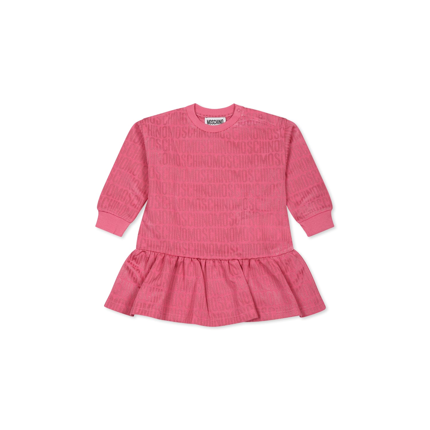 Moschino Fuchsia Dress For Baby Girl With Logo In Pink