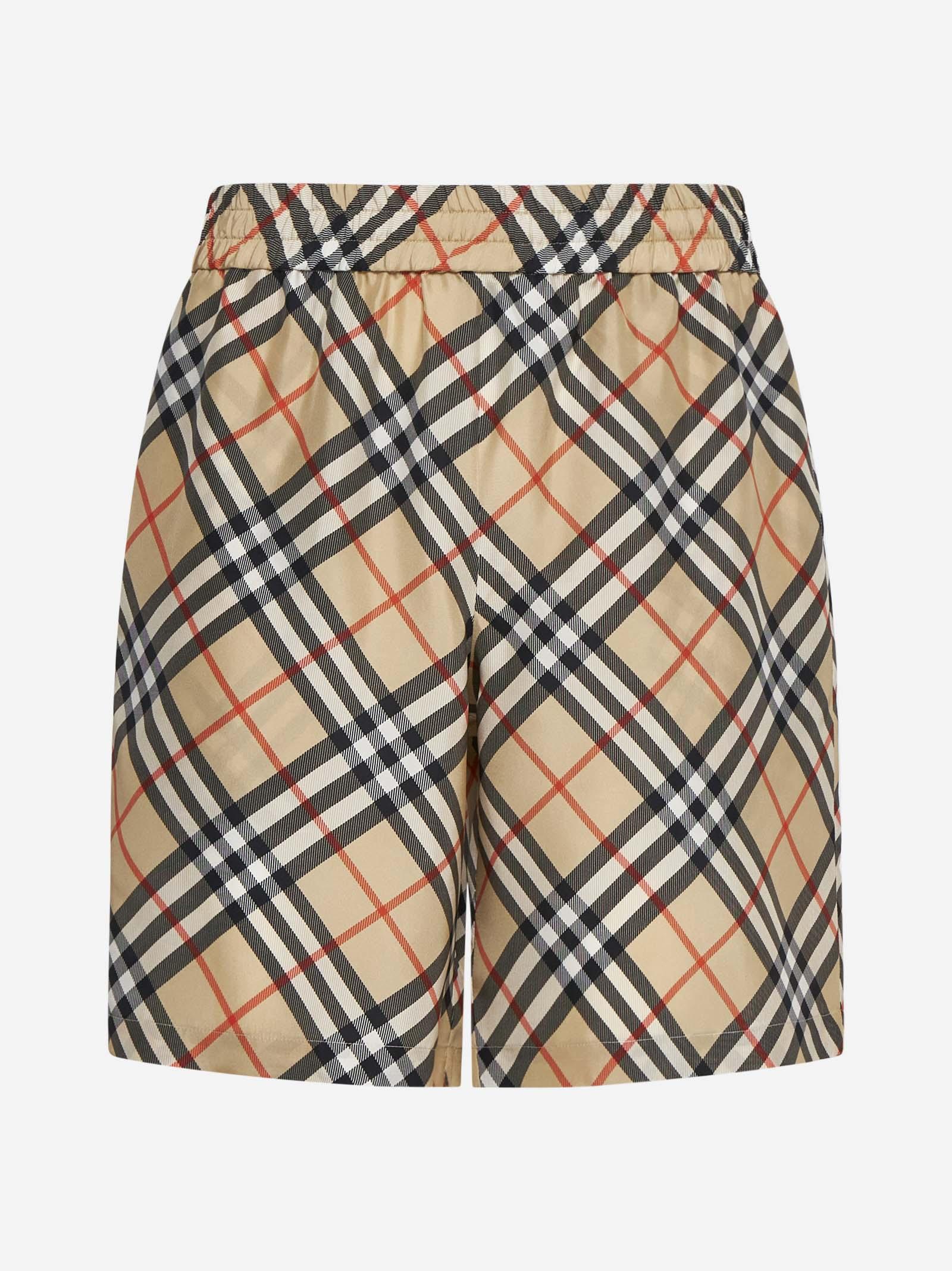 Check Print Silk Shorts