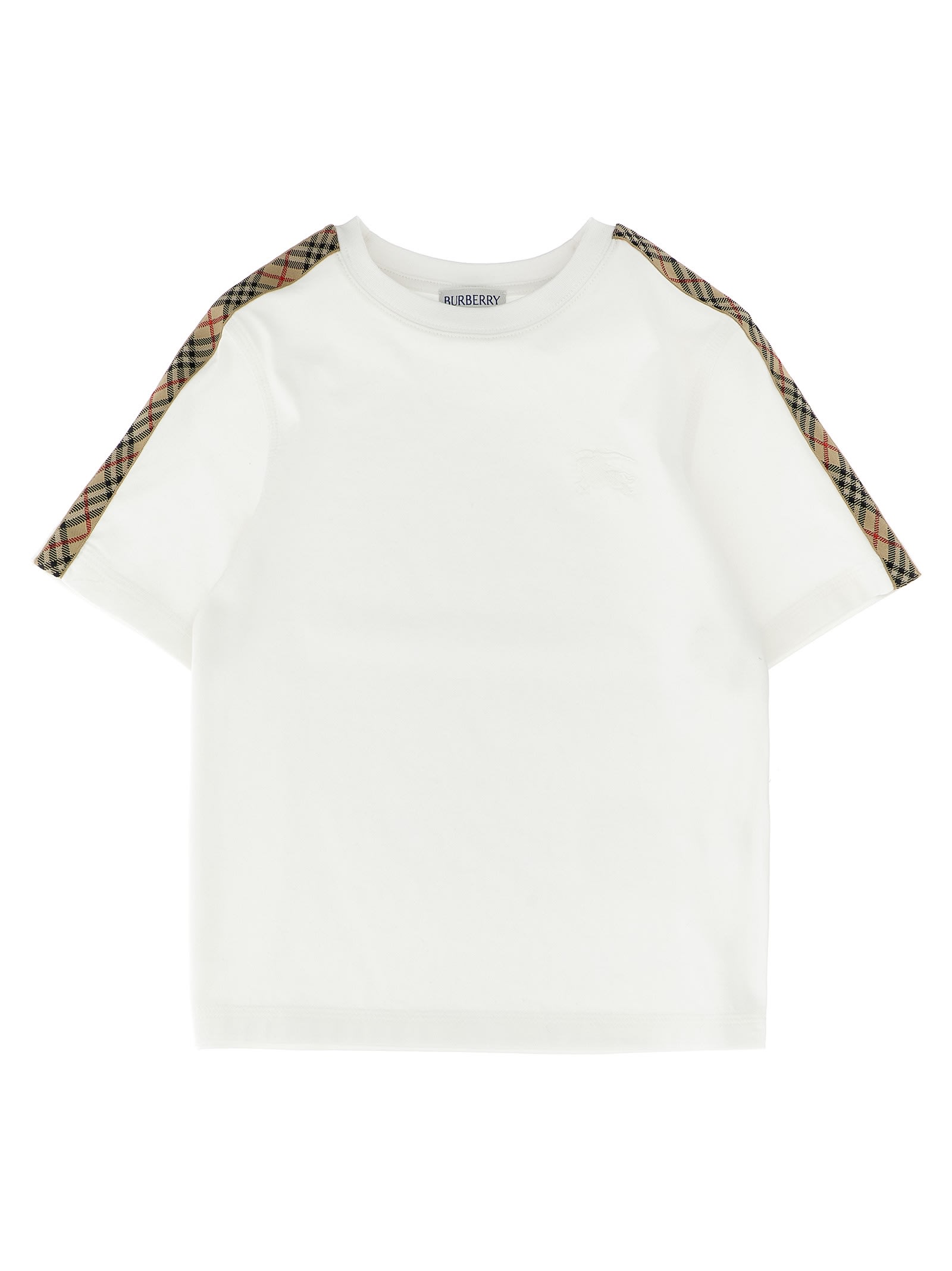 Burberry Childrens Check Trim Cotton T-shirt In White