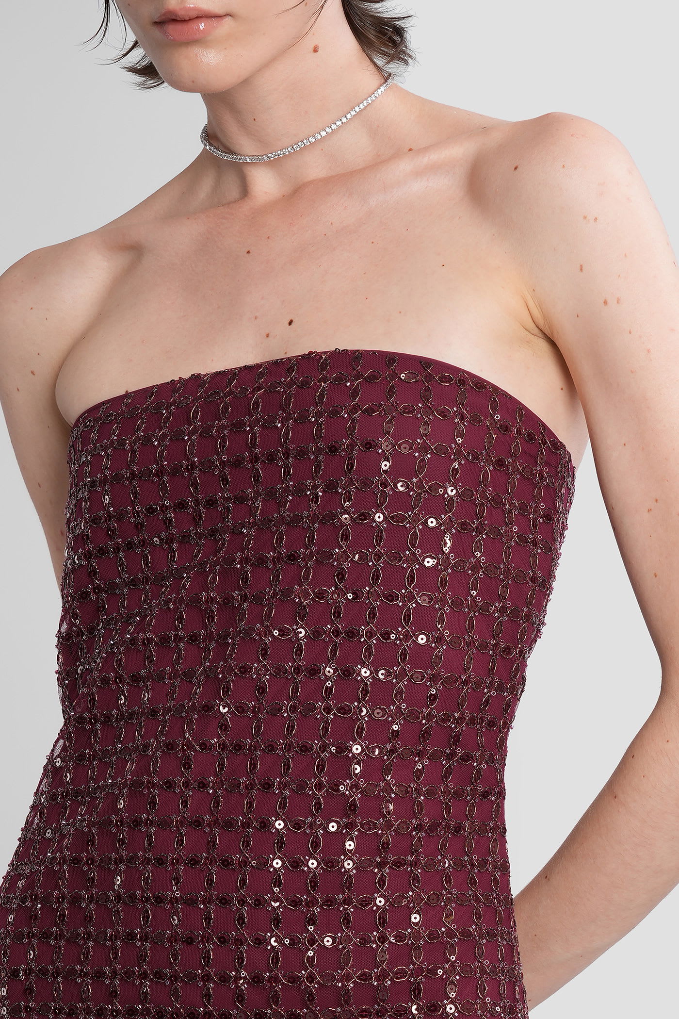 Rotate Birger Christensen Rotate Bordeaux Evening Dress With All-over Paillettes In Burgundy
