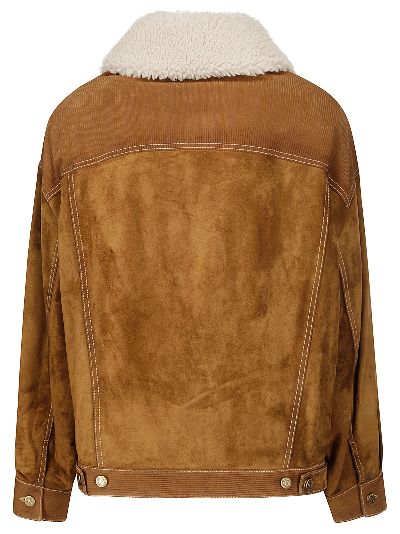 Shop Golden Goose Journey Ws Over Leather Jacket With Corduroy Aspe In Tobacco Brown