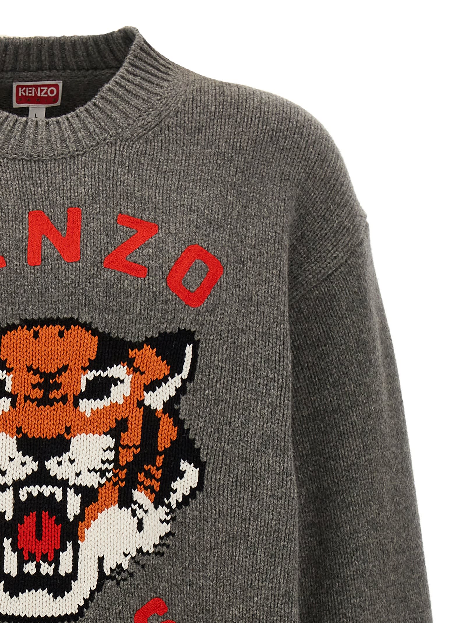 Shop Kenzo Lucky Tiger Sweater In Gray