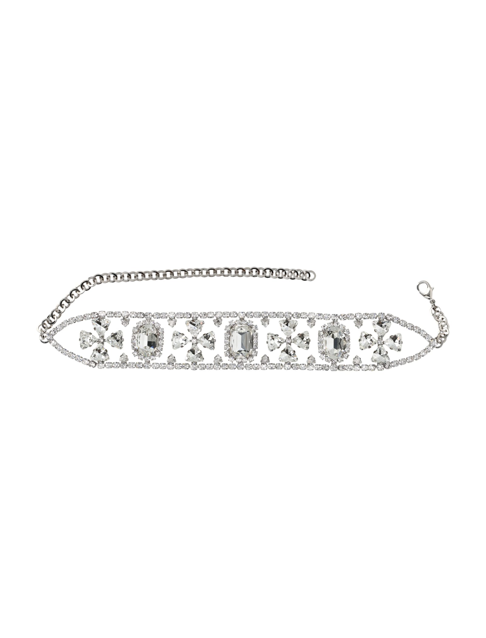 Shop Alessandra Rich Crystal Cross Chocker In Silver