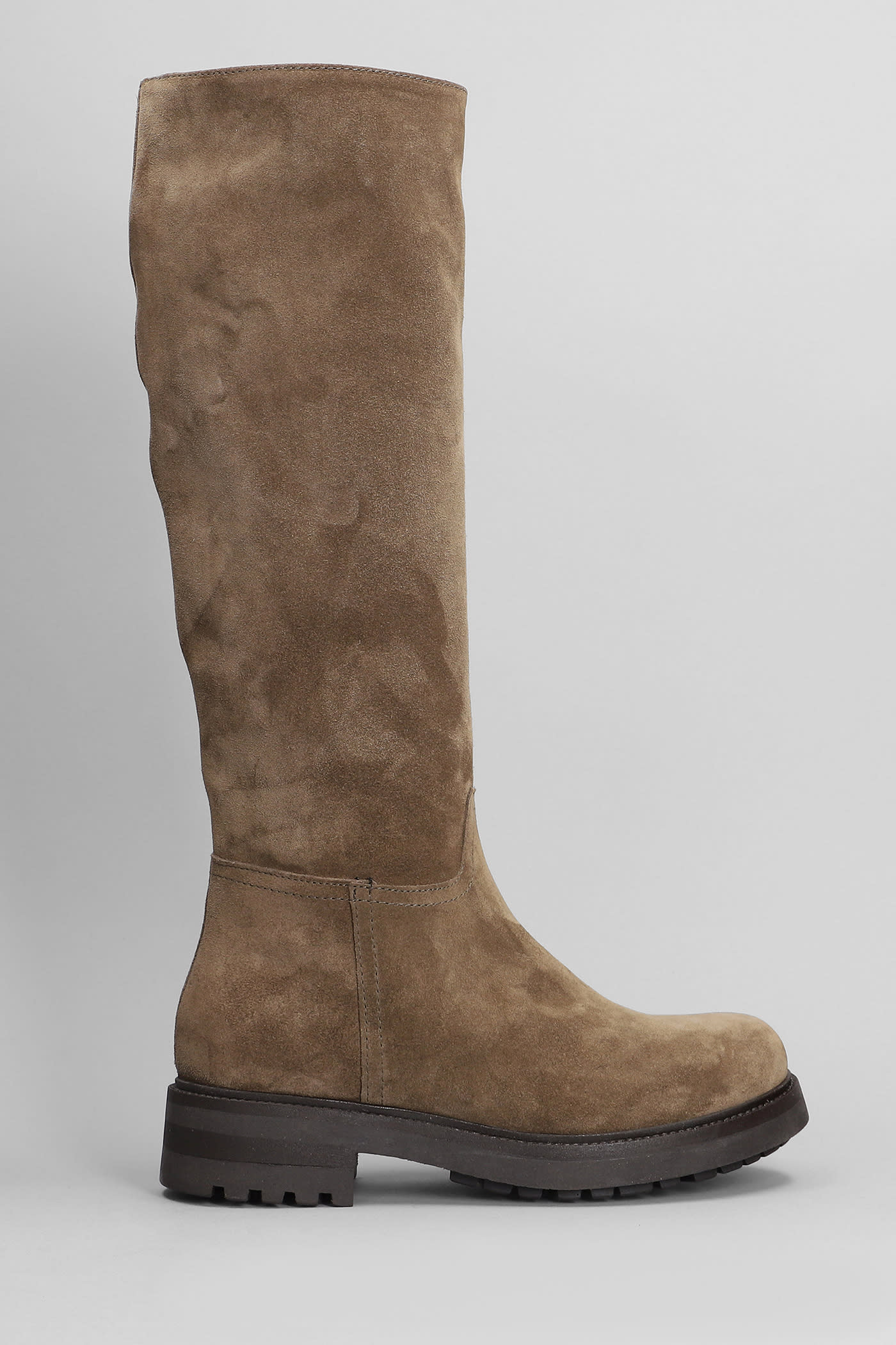 Low Heels Boots In Taupe Suede