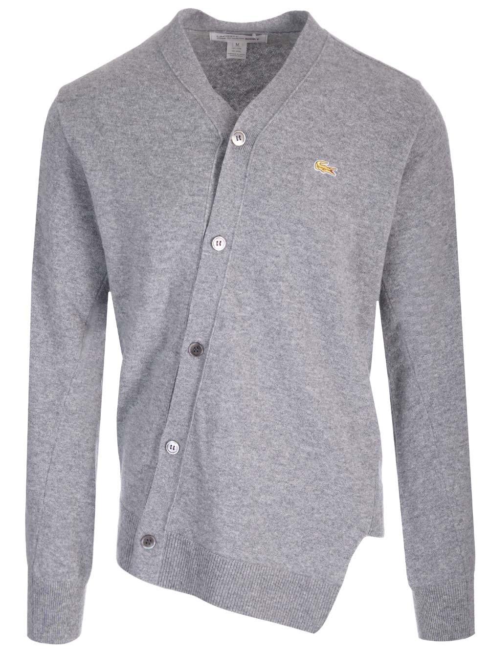 Shop Comme Des Garçons X Lacoste Asymmetric-hem Buttoned Cardigan In Grey