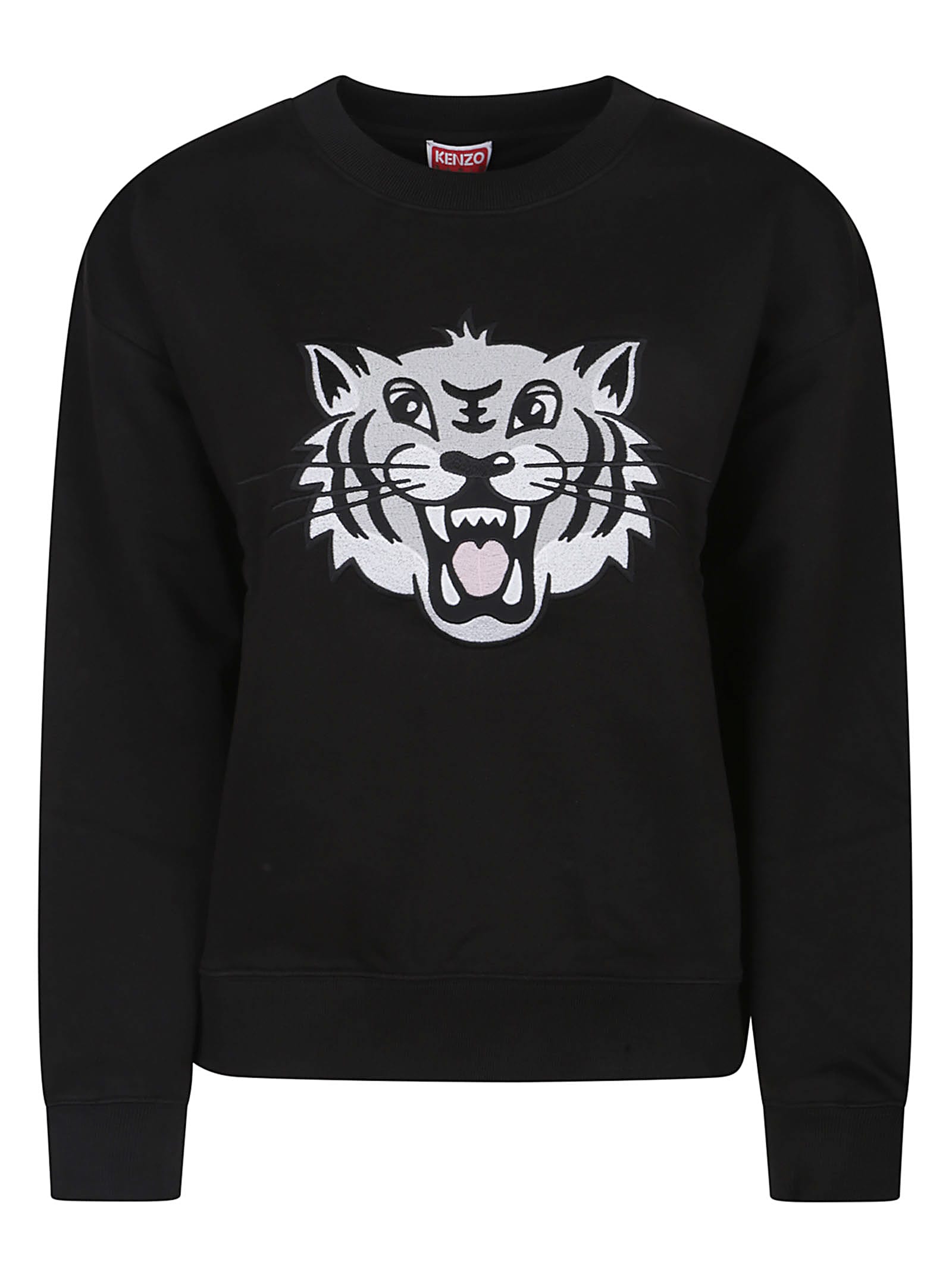 Kenzo Happy Tiger Emboridered Classic Sweatshirt In Black