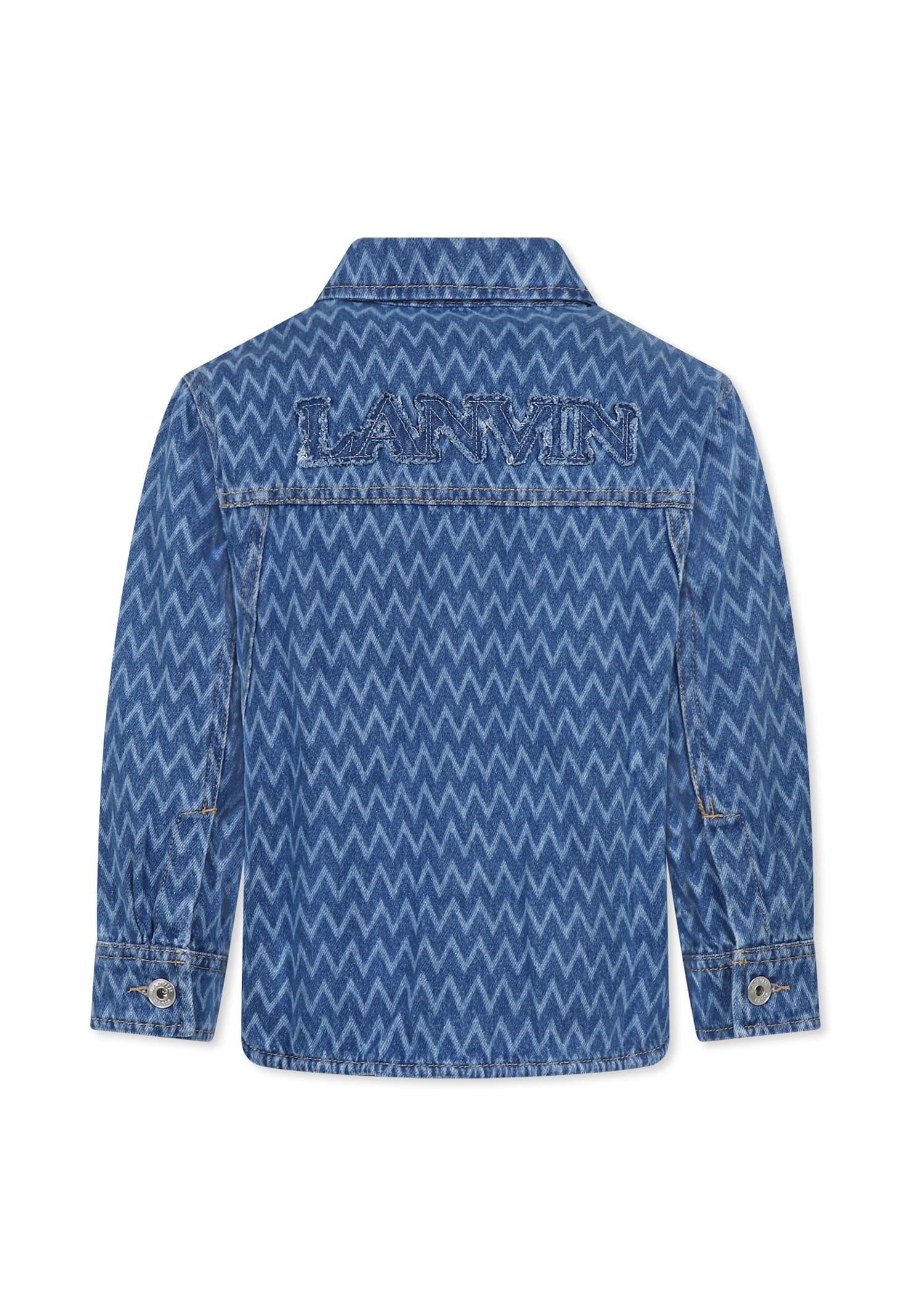 Lanvin Denim Shirt For Boy With Logo And Curb Motif In Denim