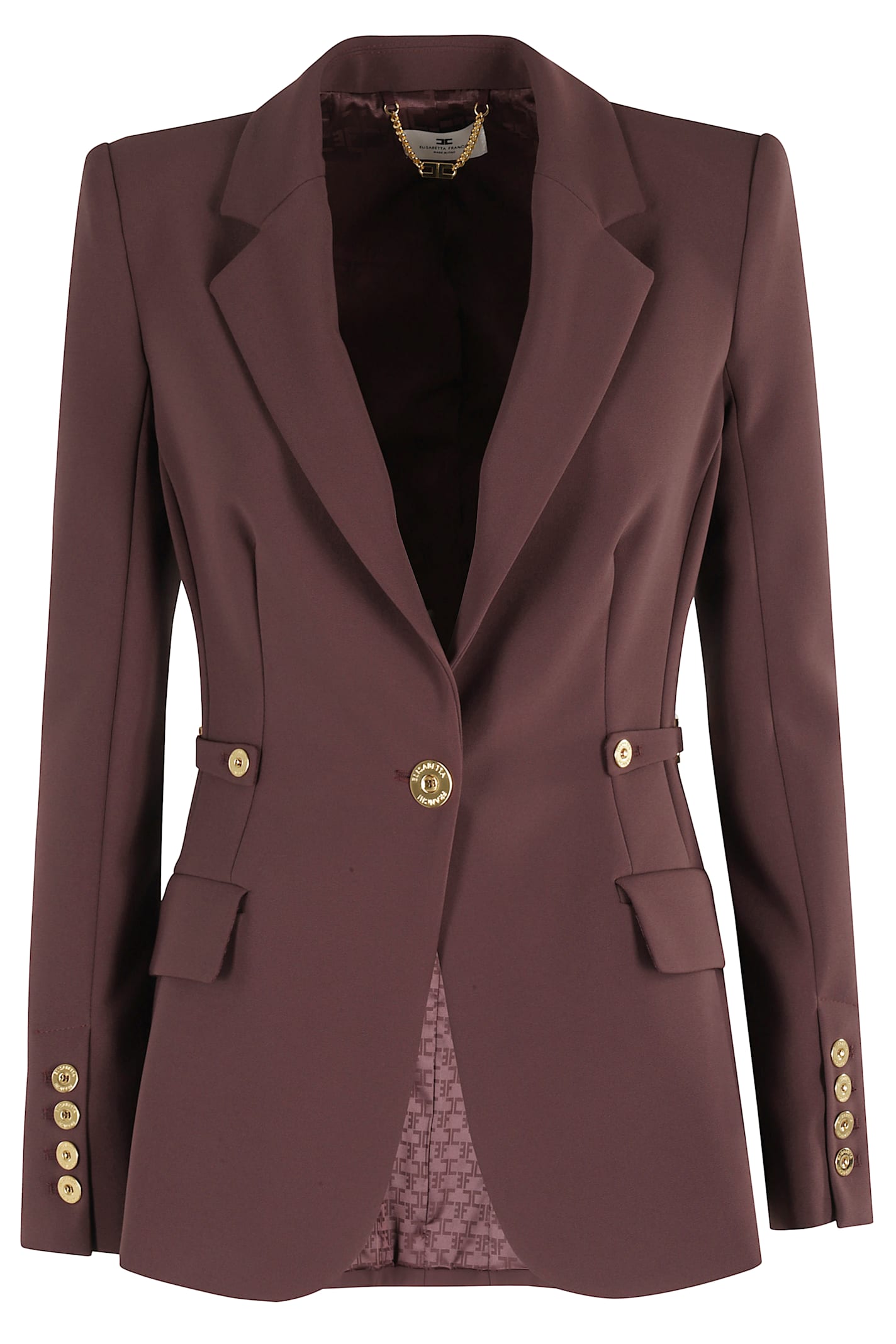 Elisabetta Franchi Burgundy Tailored Blazer With Gold Buttons And Peak Lapels In Brown