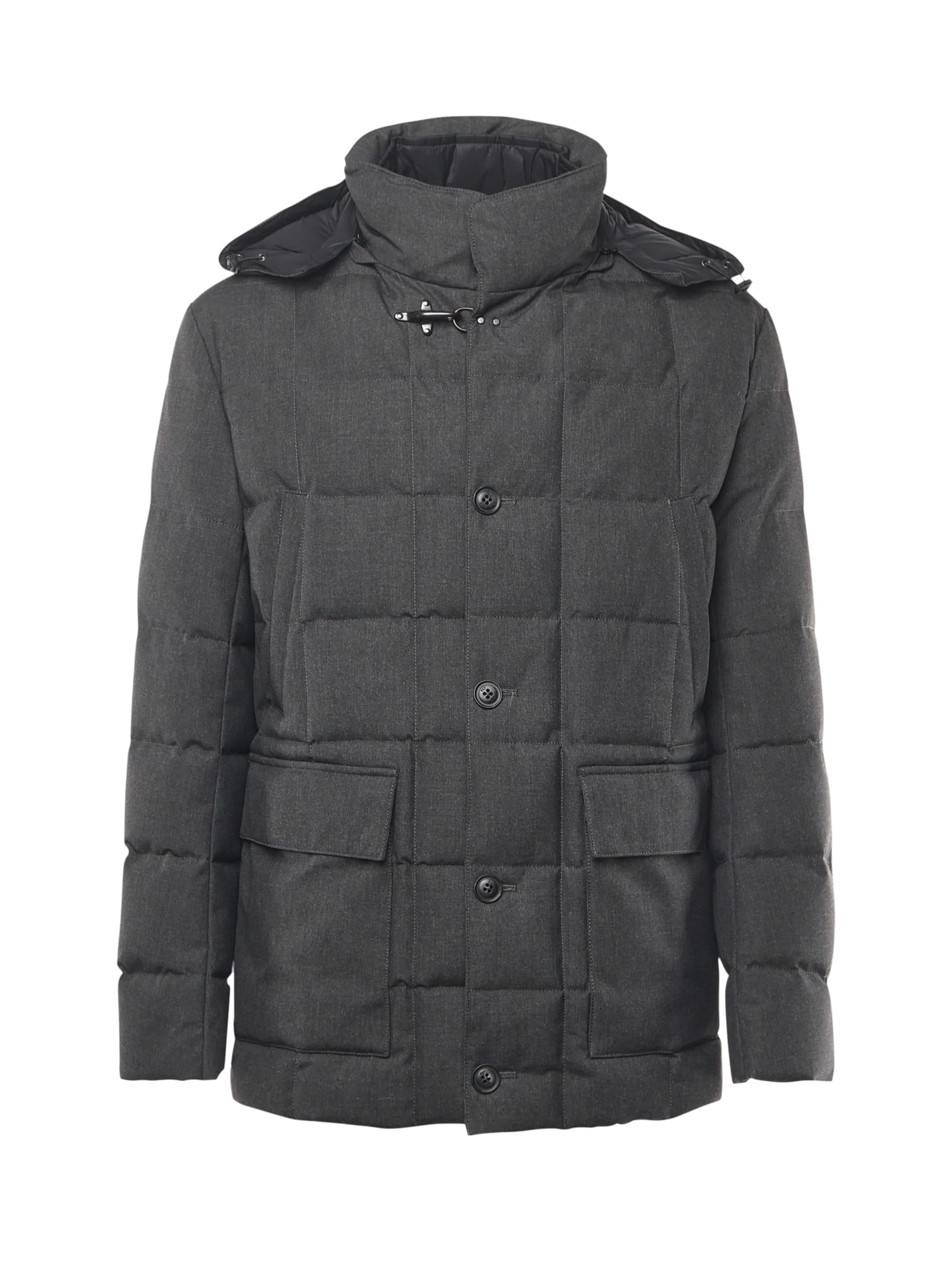 Fay Padded Pea Coat In Melange Canvas In Gray