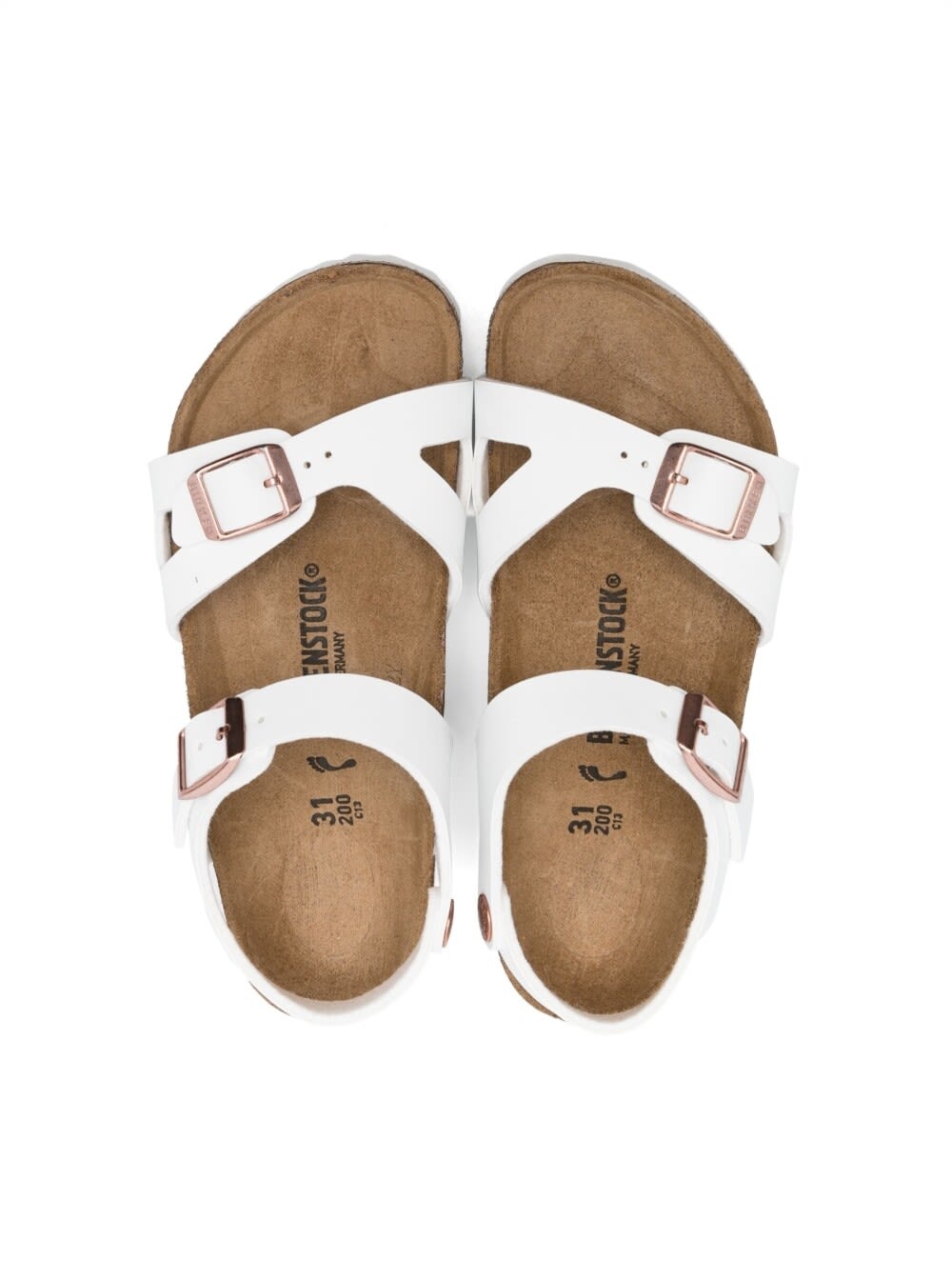 Birkenstock Rio White Flat Sandals With Double Strap In Faux Leather Girl In White