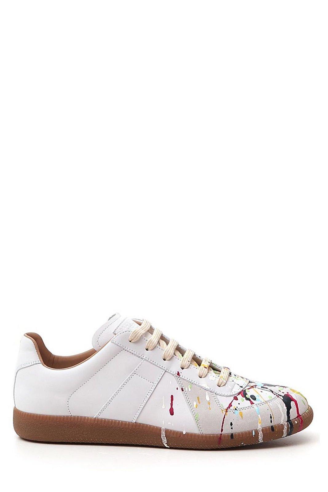 Shop Maison Margiela Replica Lace-up Sneakers In Off White/paint.