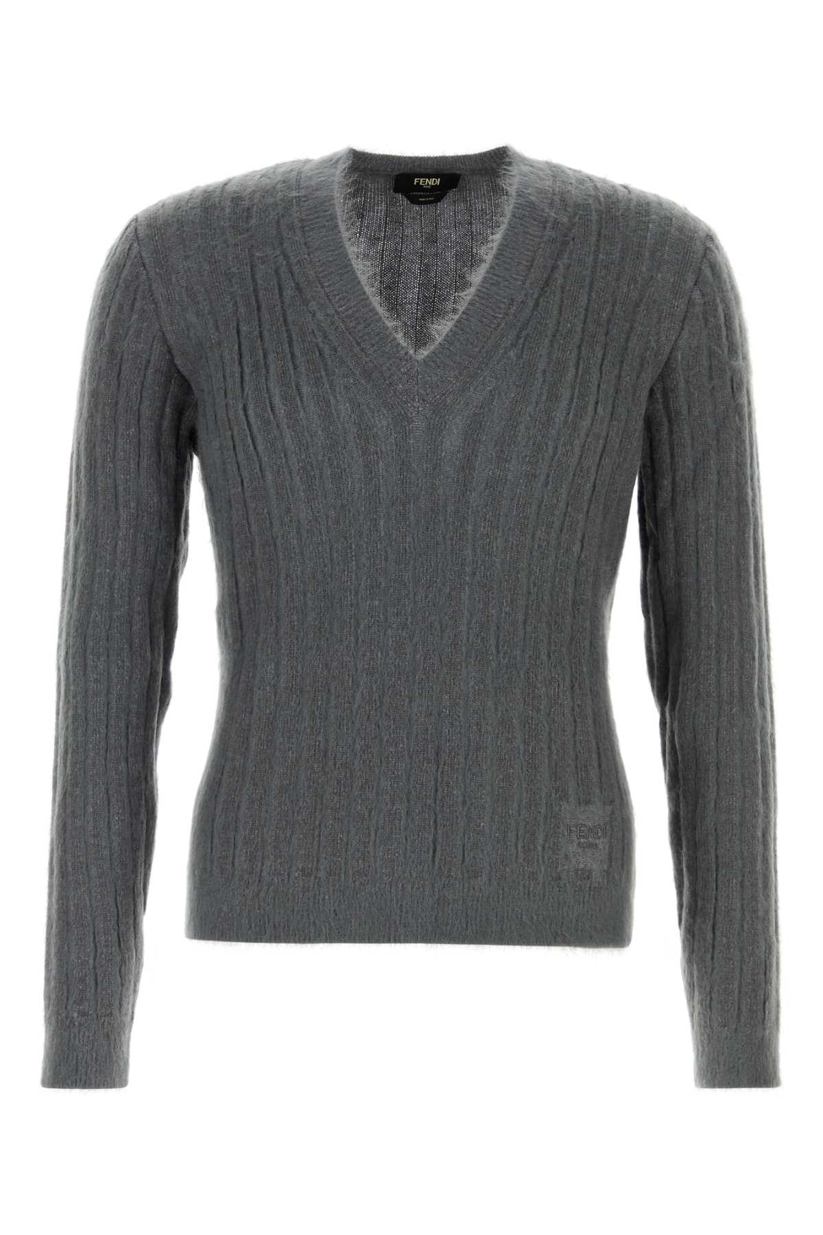 Fendi Dark Grey Stretch Mohair Blend Sweater In Gray