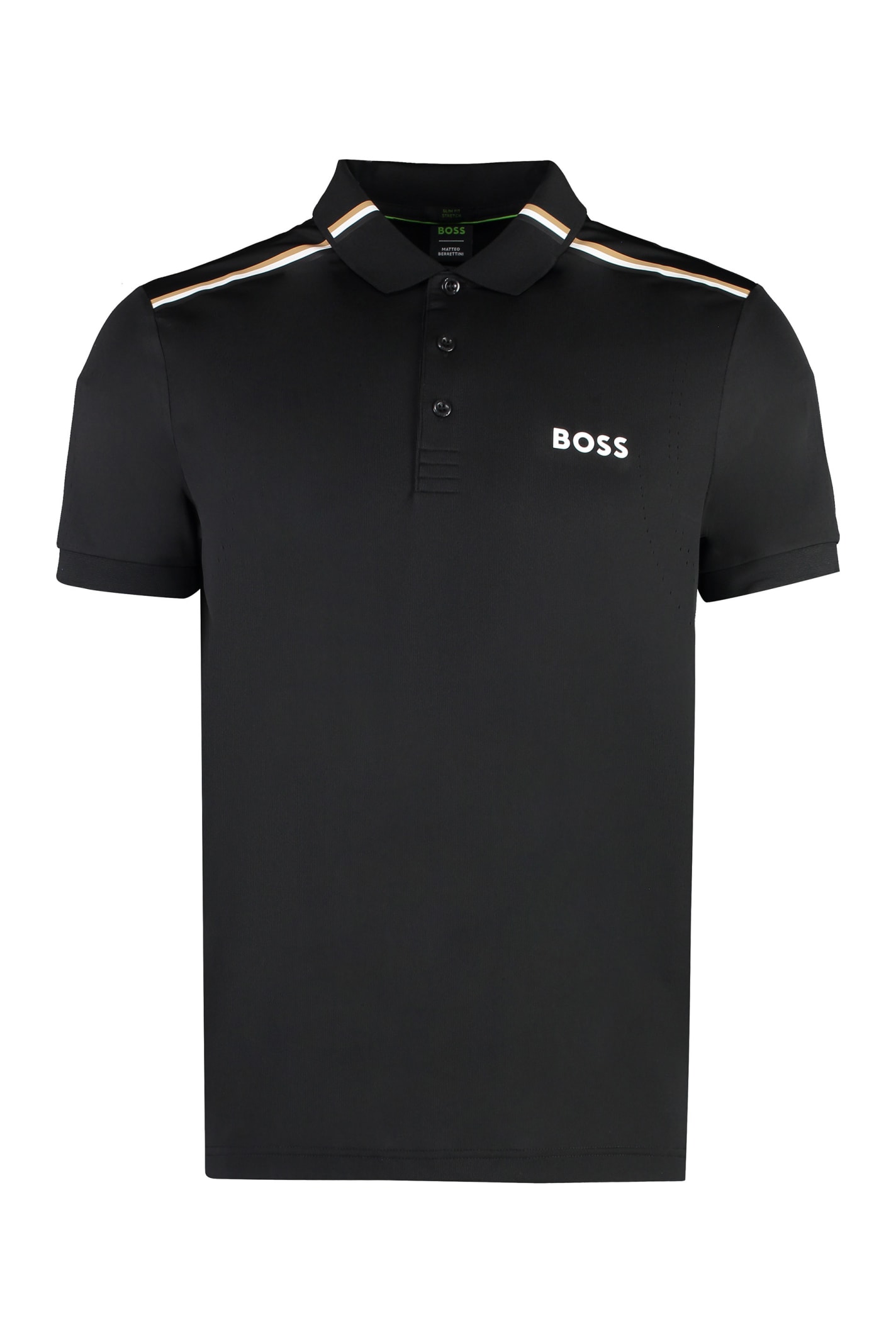 Shop Hugo Boss Boss X Matteo Berrettini - Techno Jersey Polo Shirt In Black