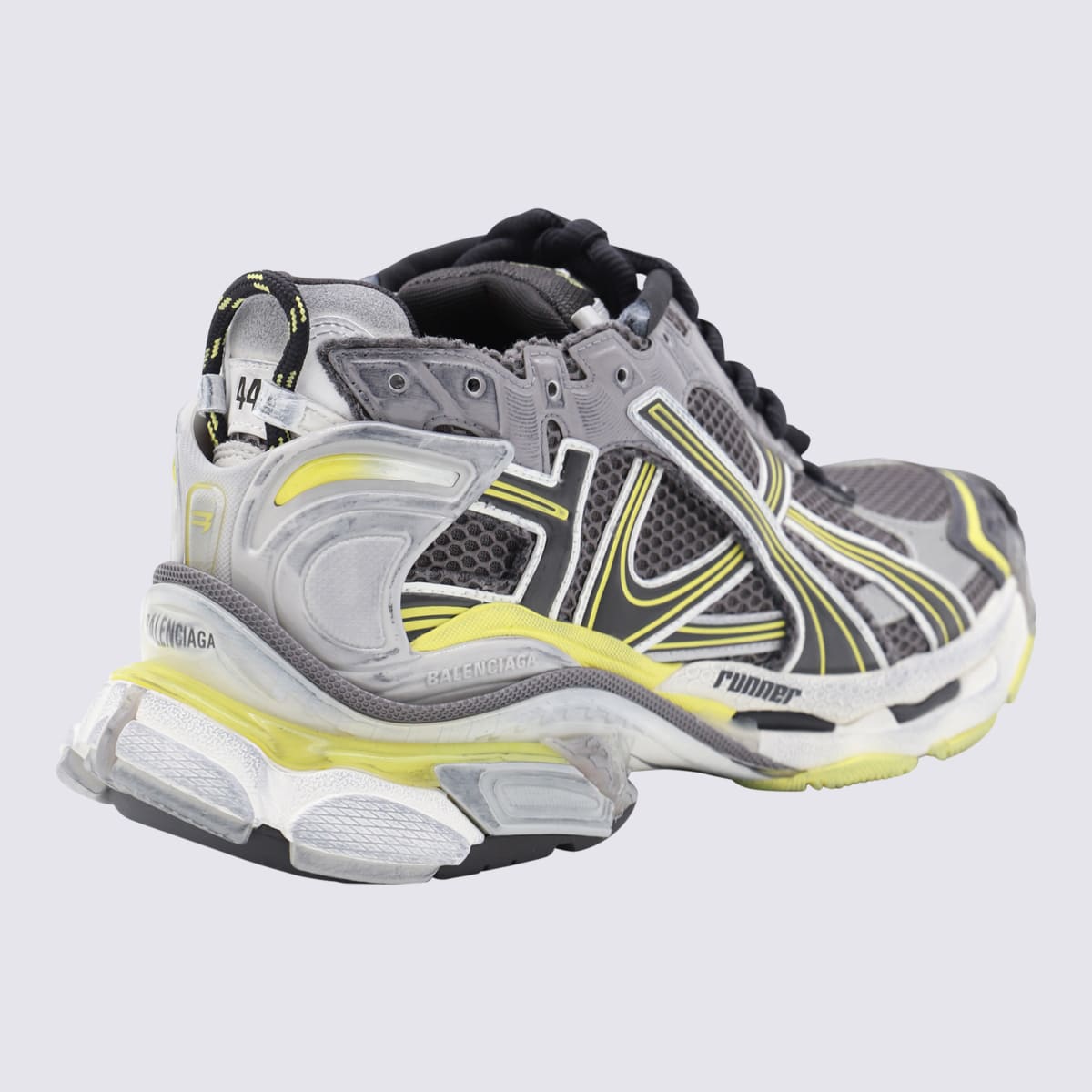 Shop Balenciaga Grey And Yellow Runner Sneakers In Dk Grey/yel/white