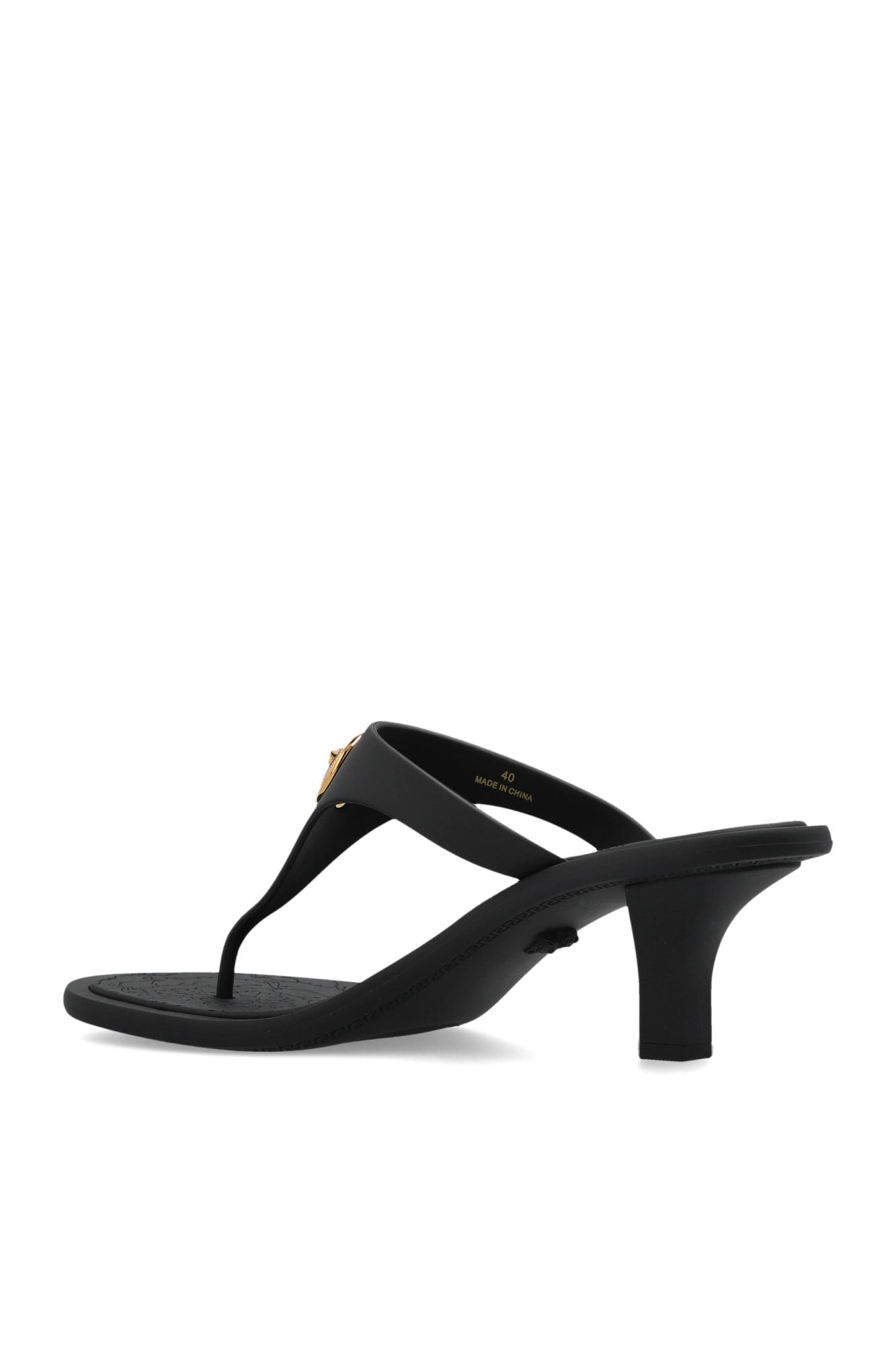 Versace Kitten Heel Thong Sandals With Medusa Detail In Multi