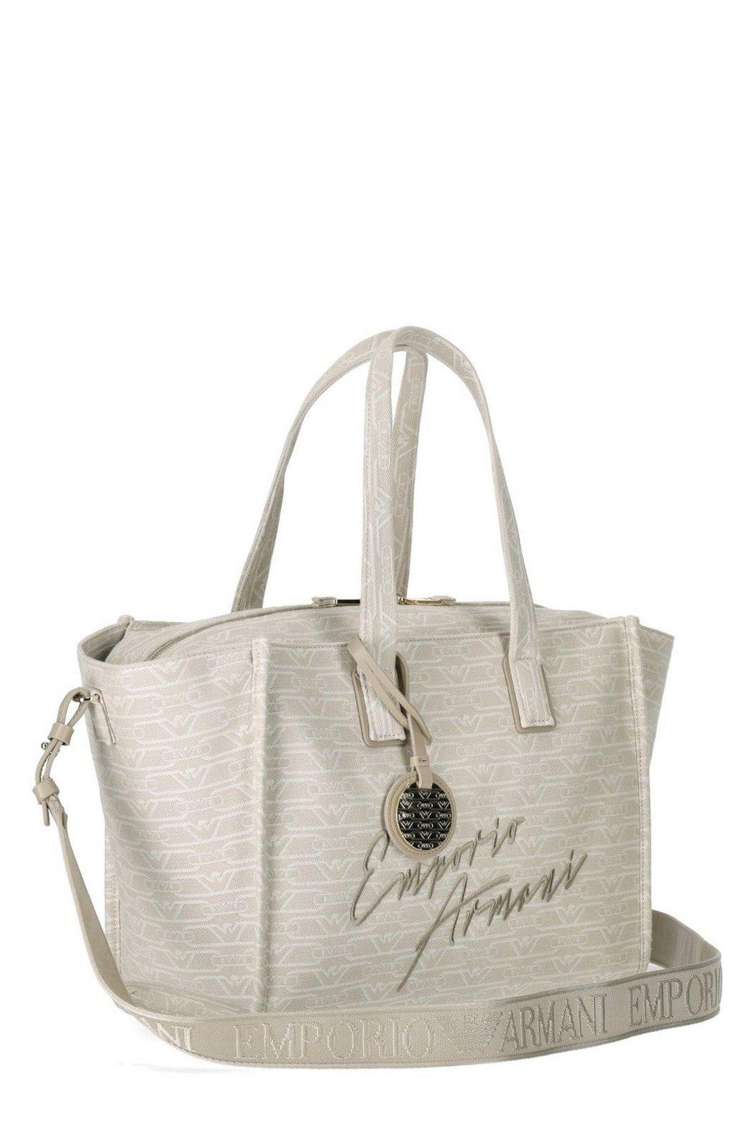 Emporio Armani All-over Monogram Medium Shopper Bag In Brown