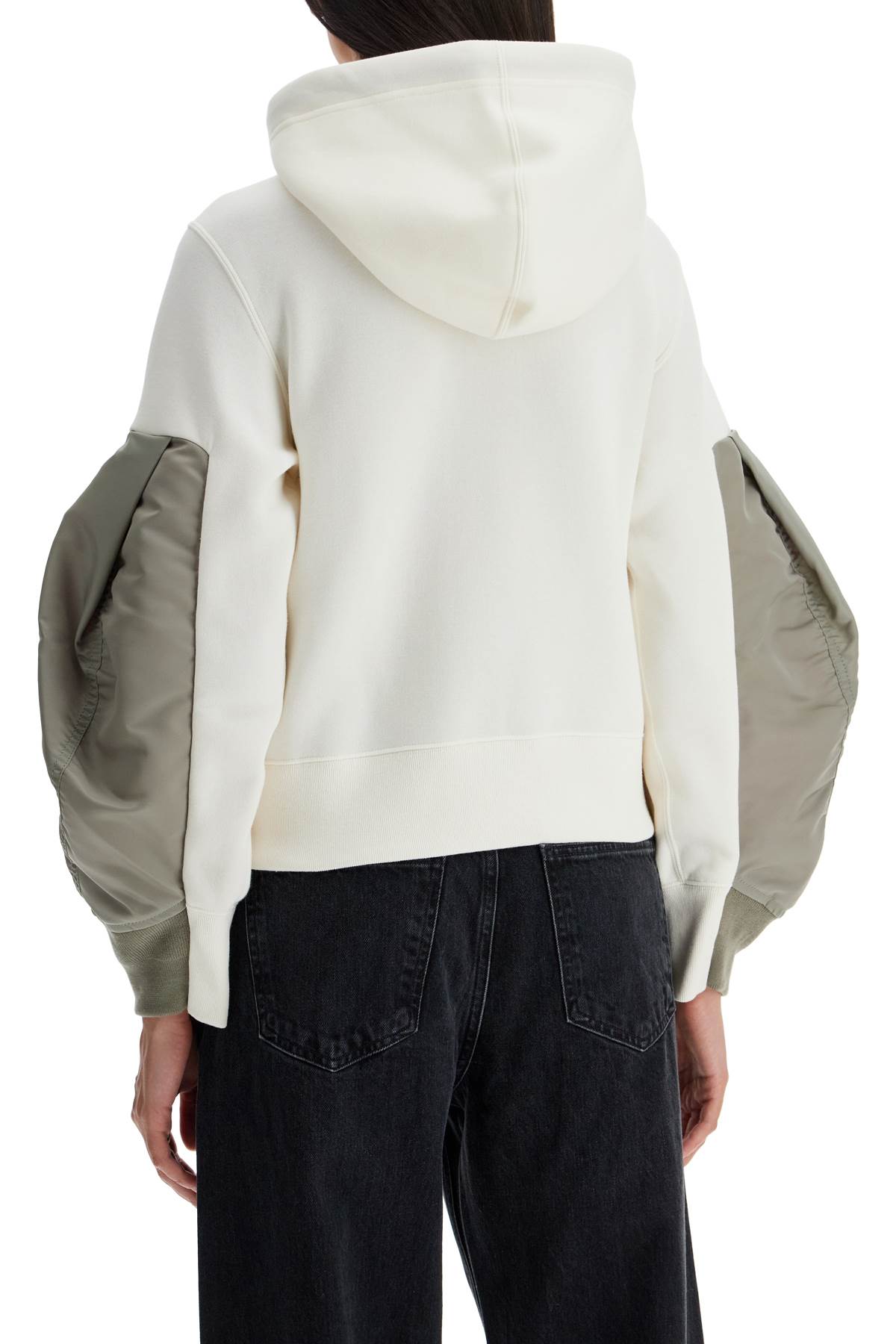 Shop Sacai Hooded Sweatshirt With Zipper In Ivory×l/khaki (white)