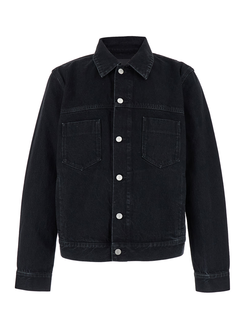 Givenchy Black Jacket With Buttons And Logo Patch In Cotton Denim Man