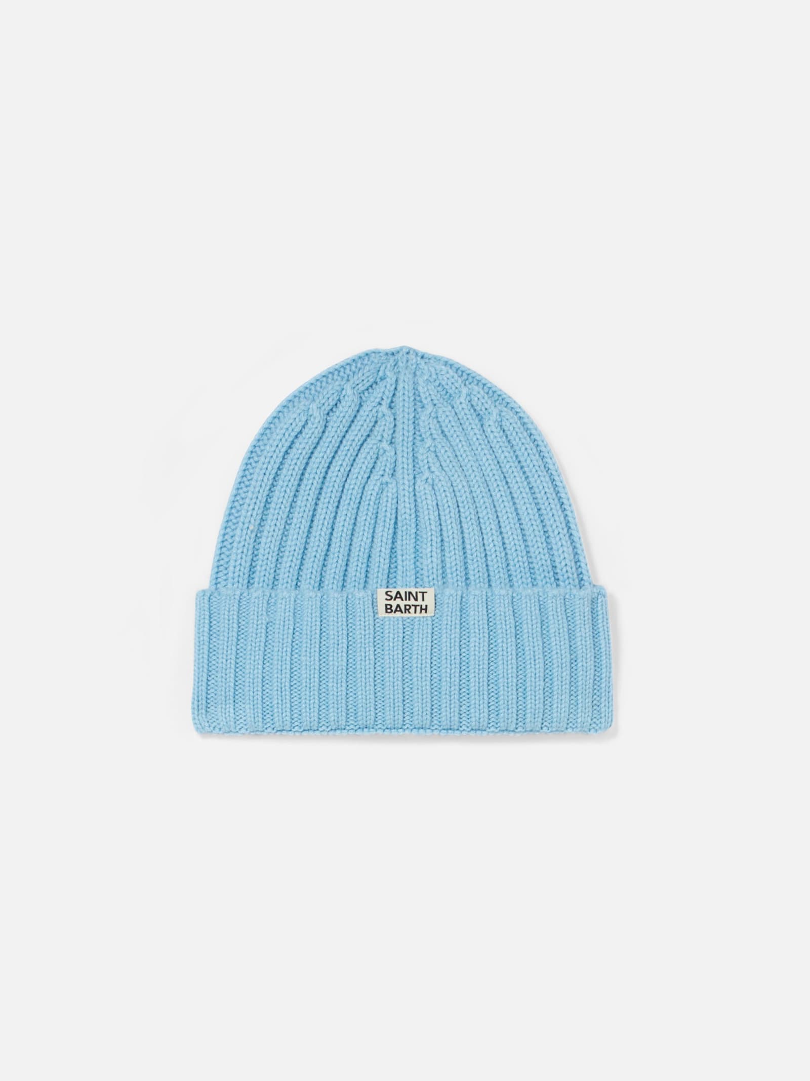 Mc2 Saint Barth Girl Turquoise Beanie With Monella Embroidery In Sky