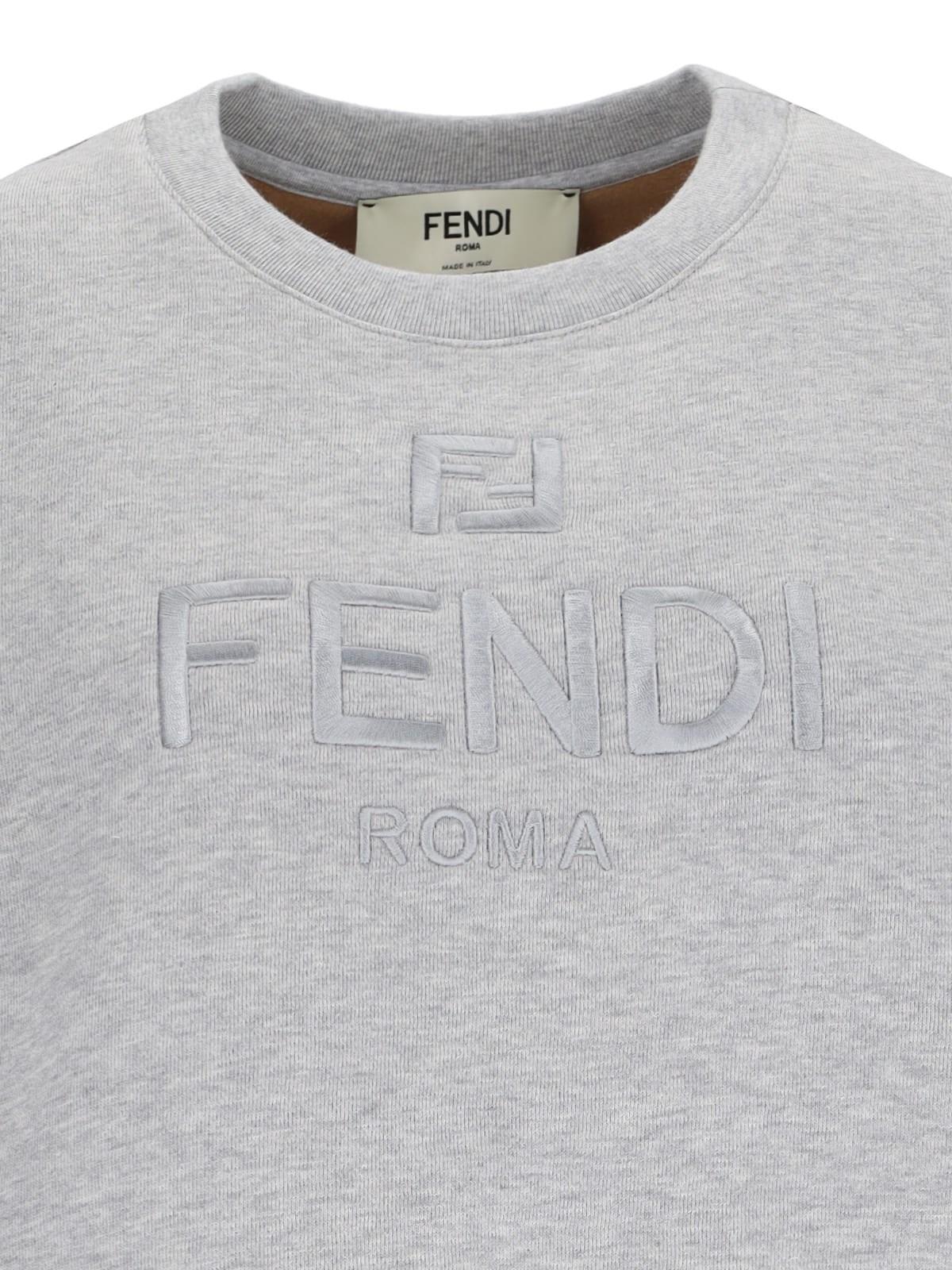 Shop Fendi Logo Cropped Sweatshirt In Grey Melange+biscuit