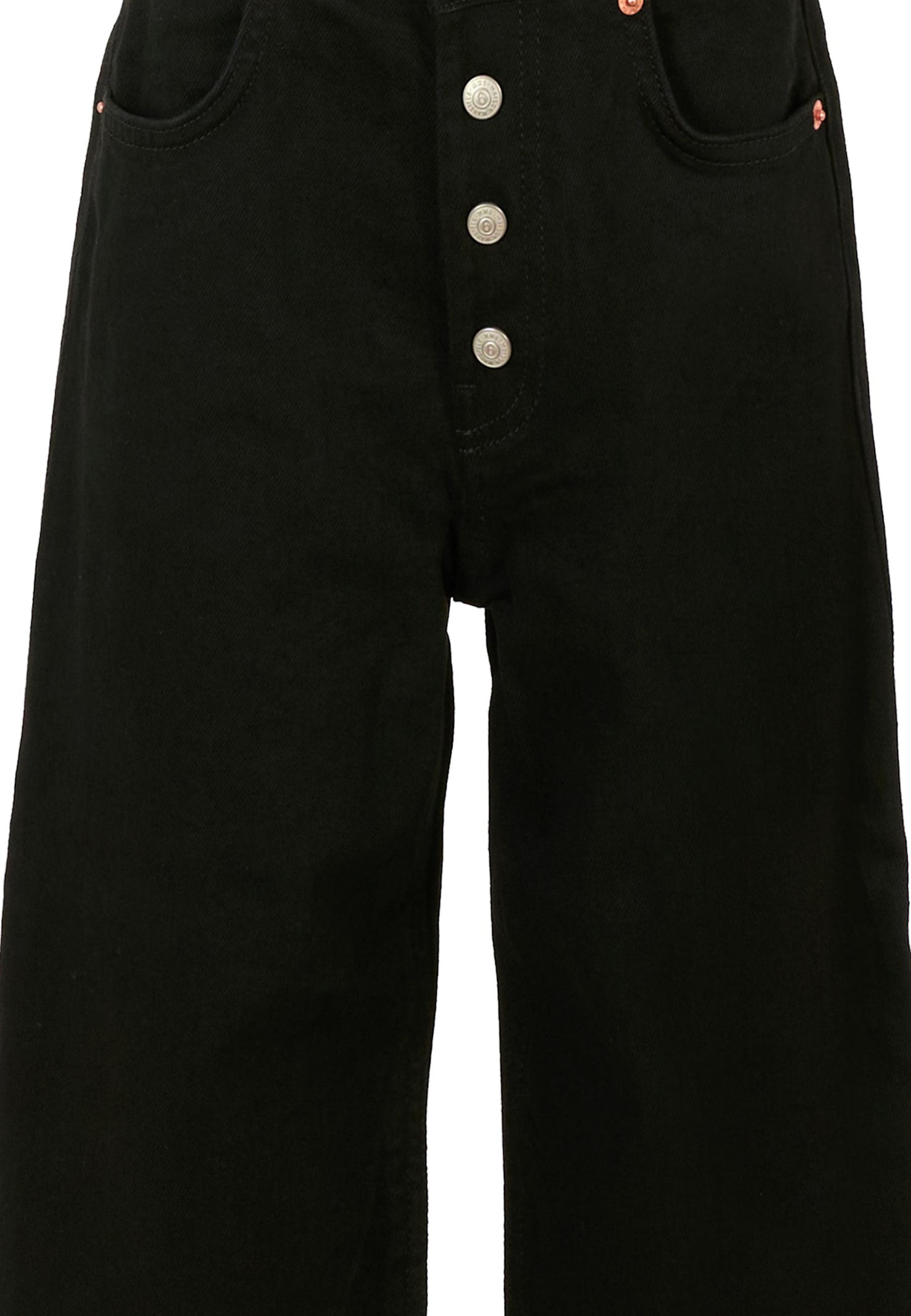 Mm6 Maison Margiela Teen Elasticated-waist Wide-leg Jeans In Black