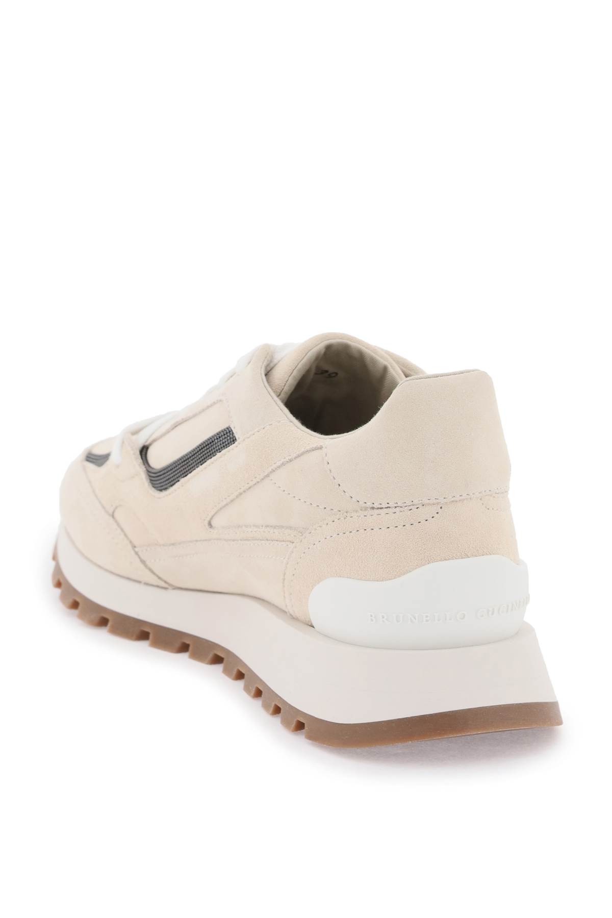 Shop Brunello Cucinelli Suede Sneakers With Monili Insets In Yellow Cream