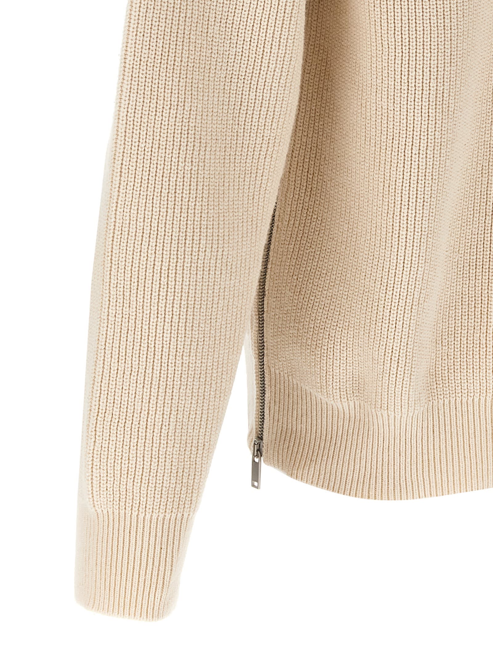 Jil Sander Crew Neck Sweater Side Zipper In Beige