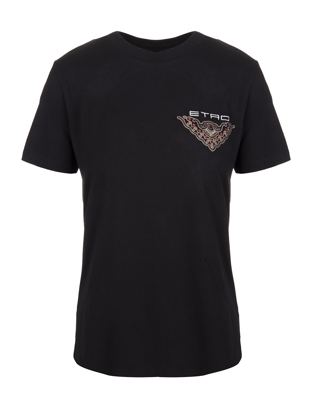 Etro Woman Black T-shirt With Logo And Embroidery