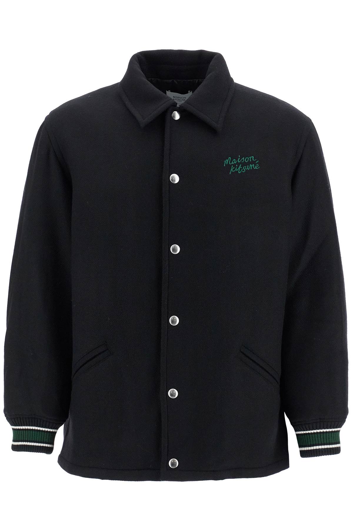 Maison Kitsuné Black Wool Varsity Jacket With Embroidery