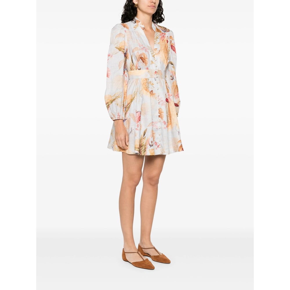 Zimmermann Ascension Linen Plunge Mini Dress In Blue