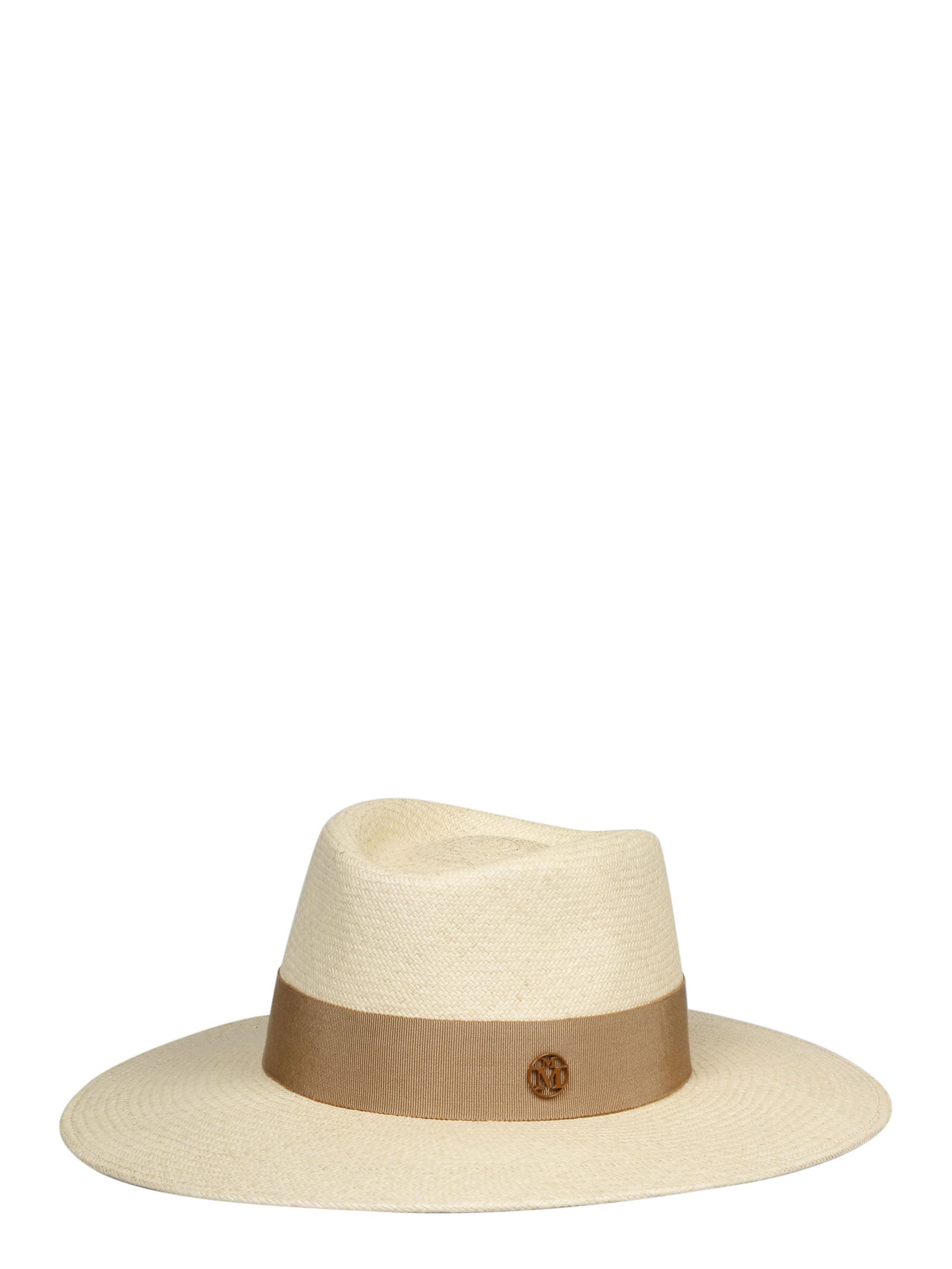 Maison Michel Beige Straw Charles Fedora Hat In Nude & Neutrals